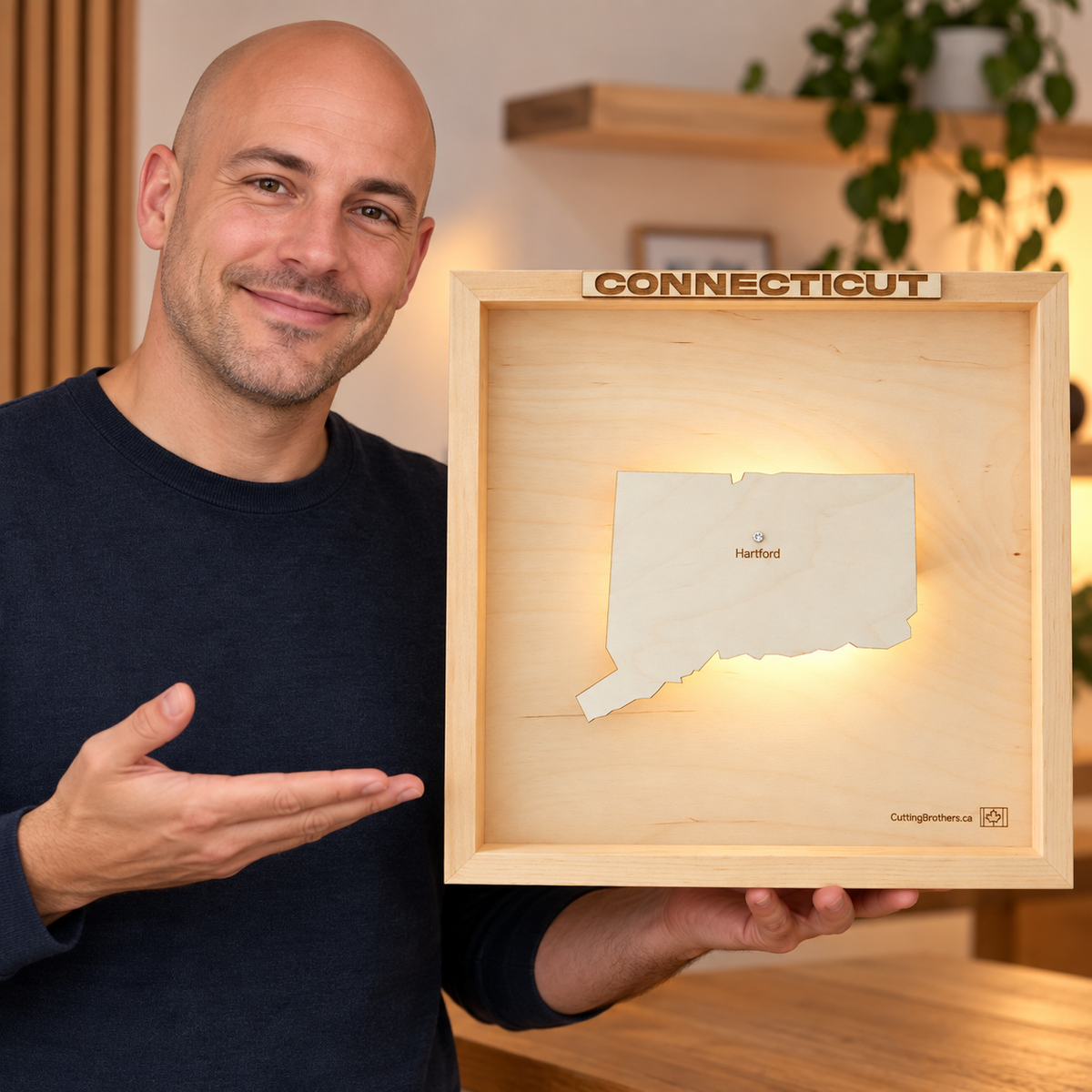 CONNETICUT 3D WOODEN WALL MAP - Version S