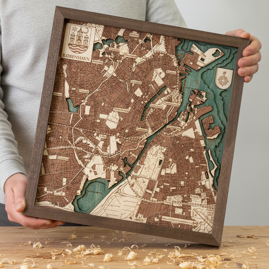 COPENHAGEN 3D WOODEN WALL MAP - Version S