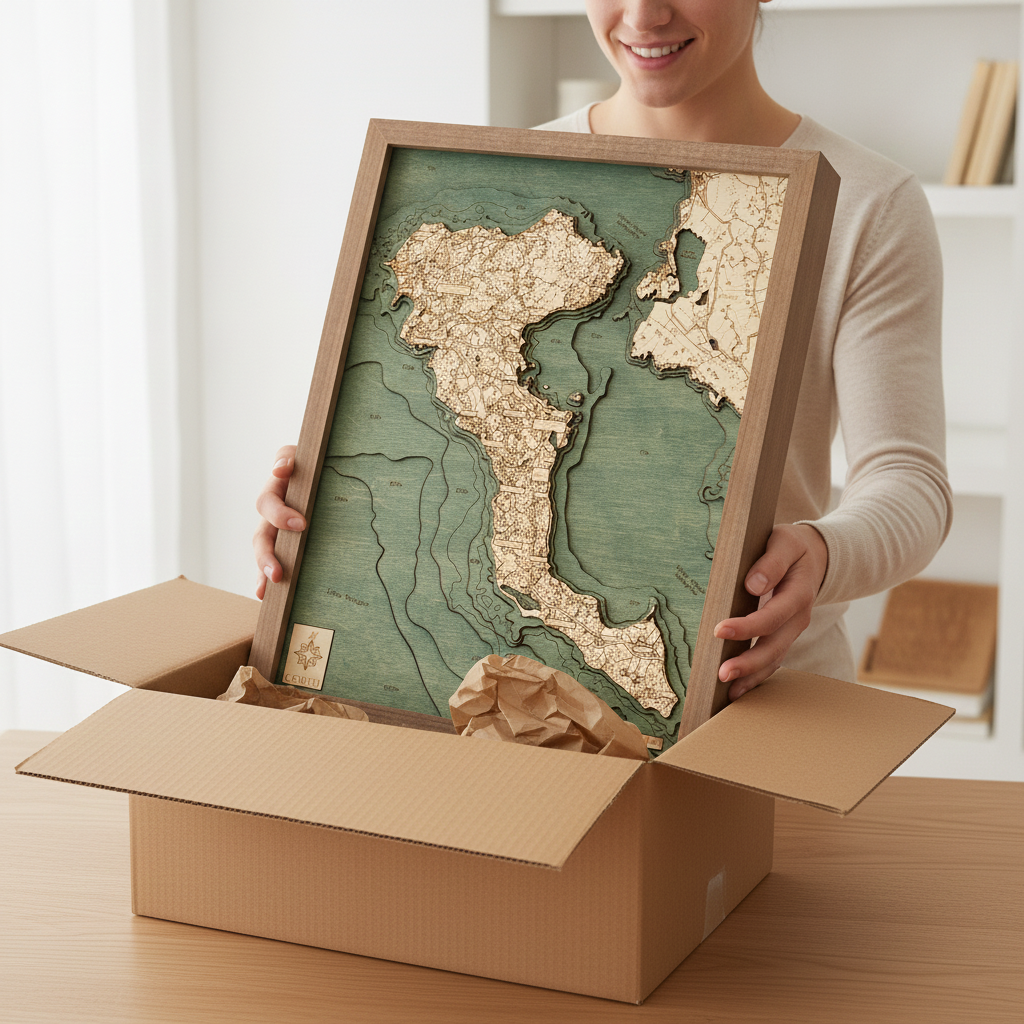 CORFU -  3D WOODEN WALL MAP - Version S