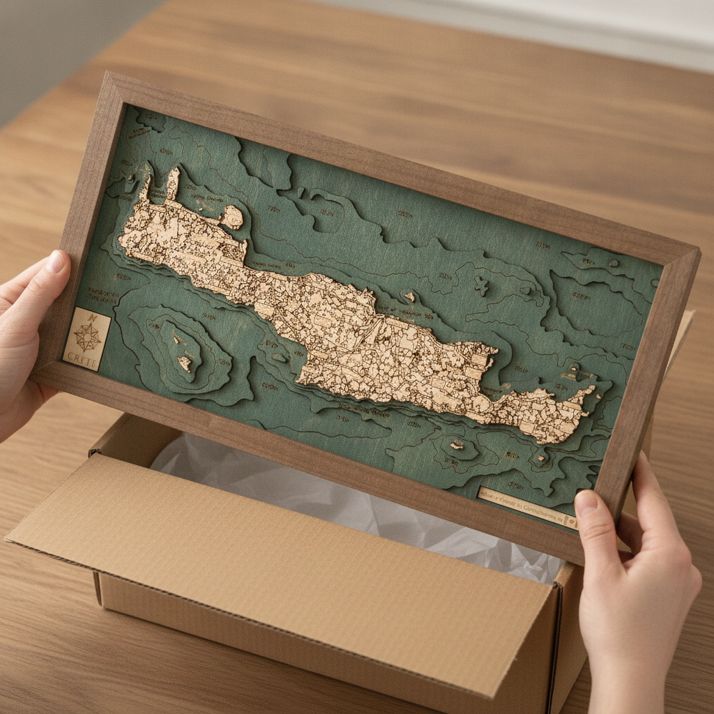 CRETE -  3D WOODEN WALL MAP - Version S