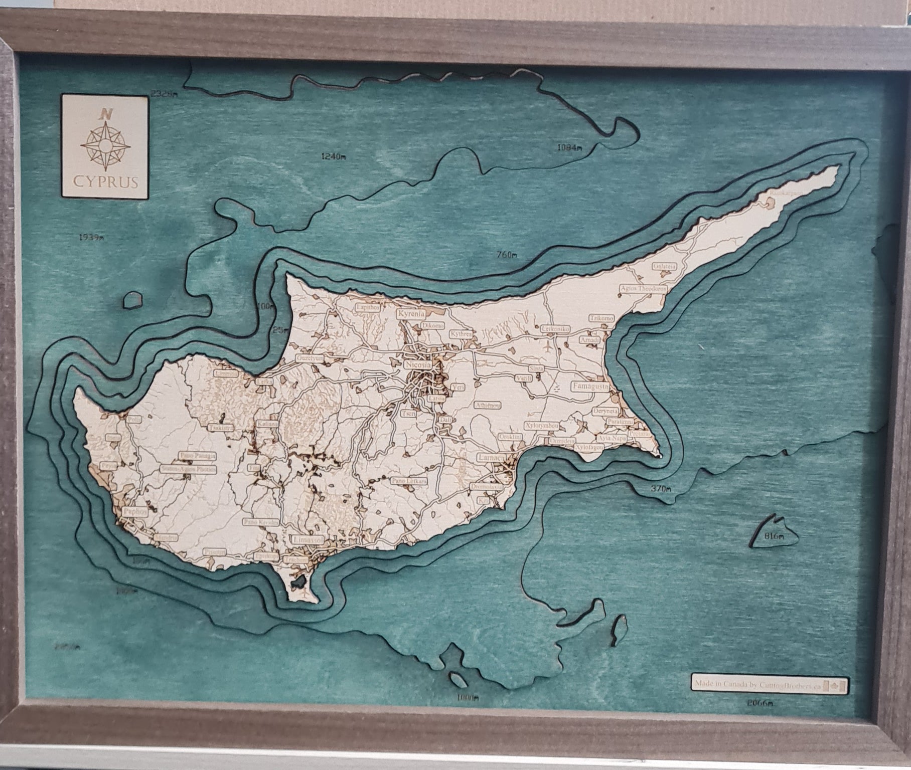 CYPRUS 3D WOODEN WALL MAP - Version L