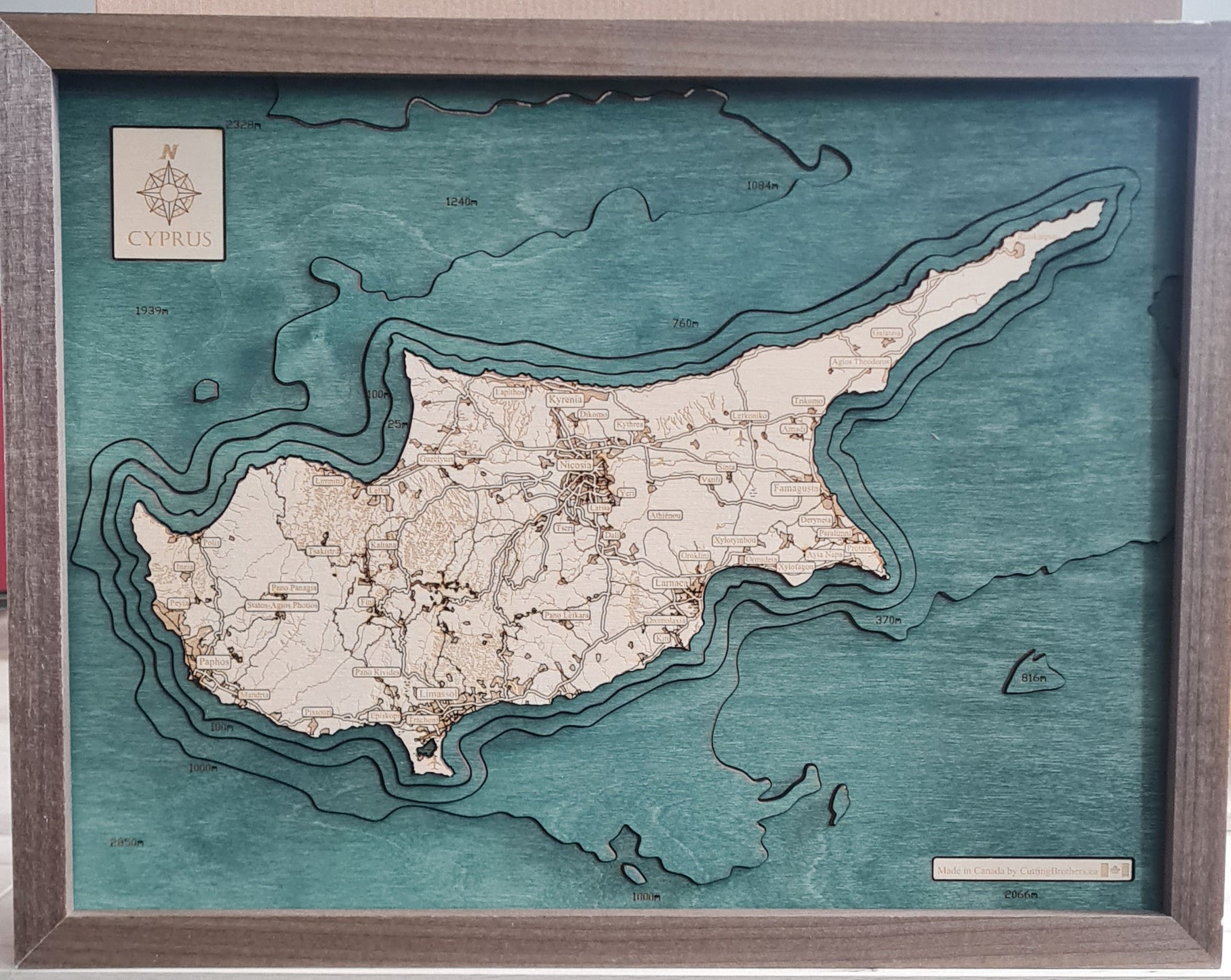 CYPRUS 3D WOODEN WALL MAP - Version S