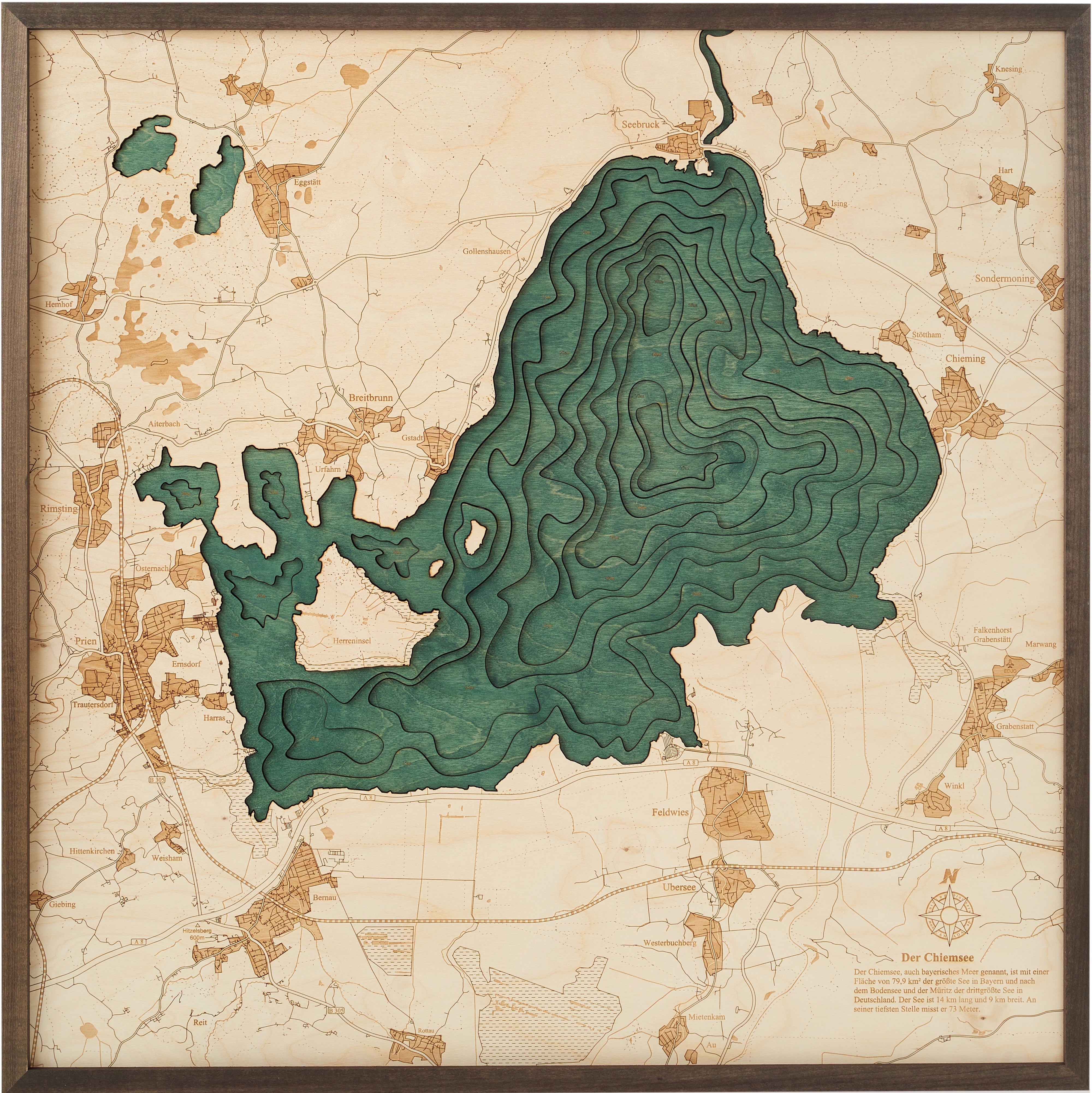 CHIEMSEA 3D WOODEN WALL MAP - VERSION L