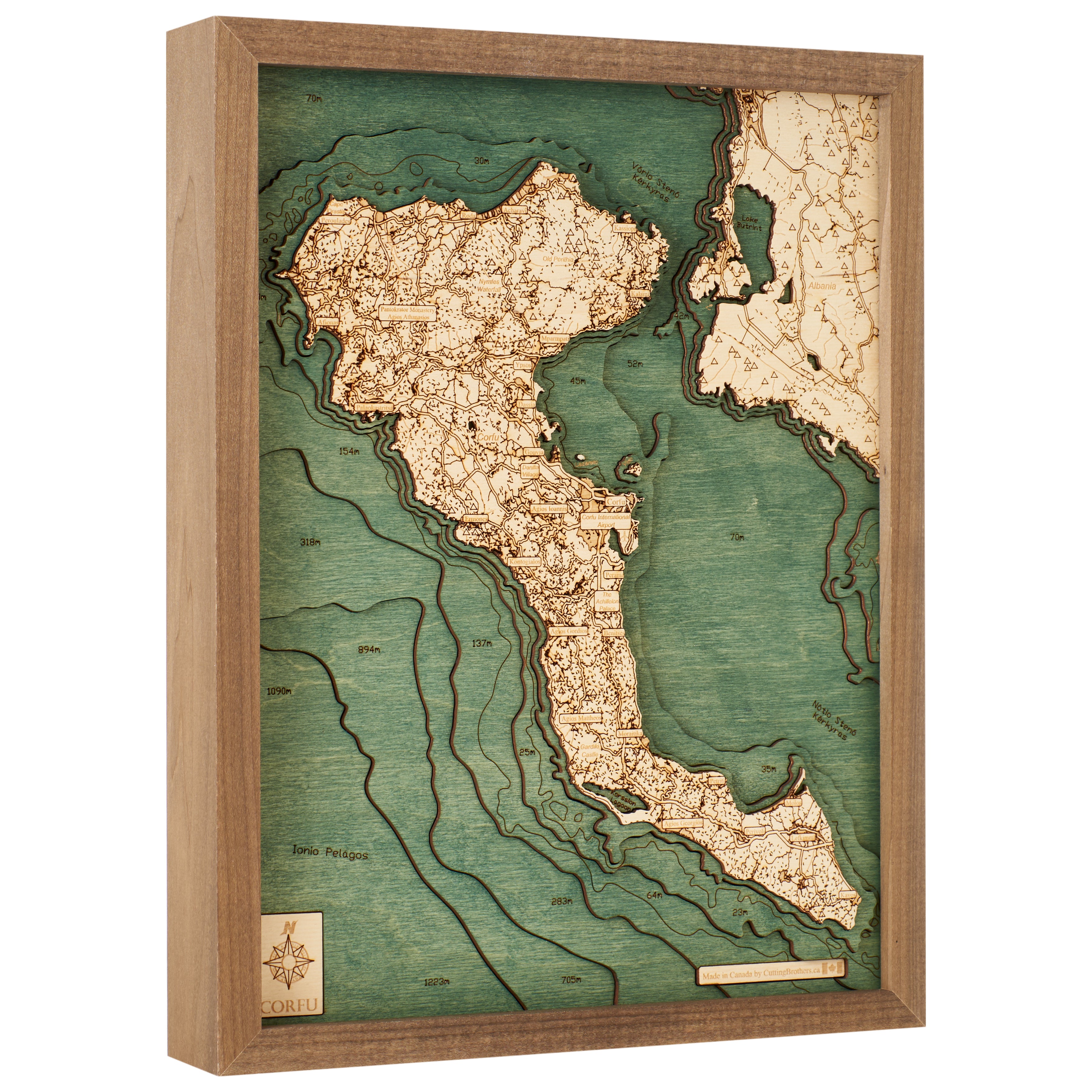 CORFU -  3D WOODEN WALL MAP - Version S