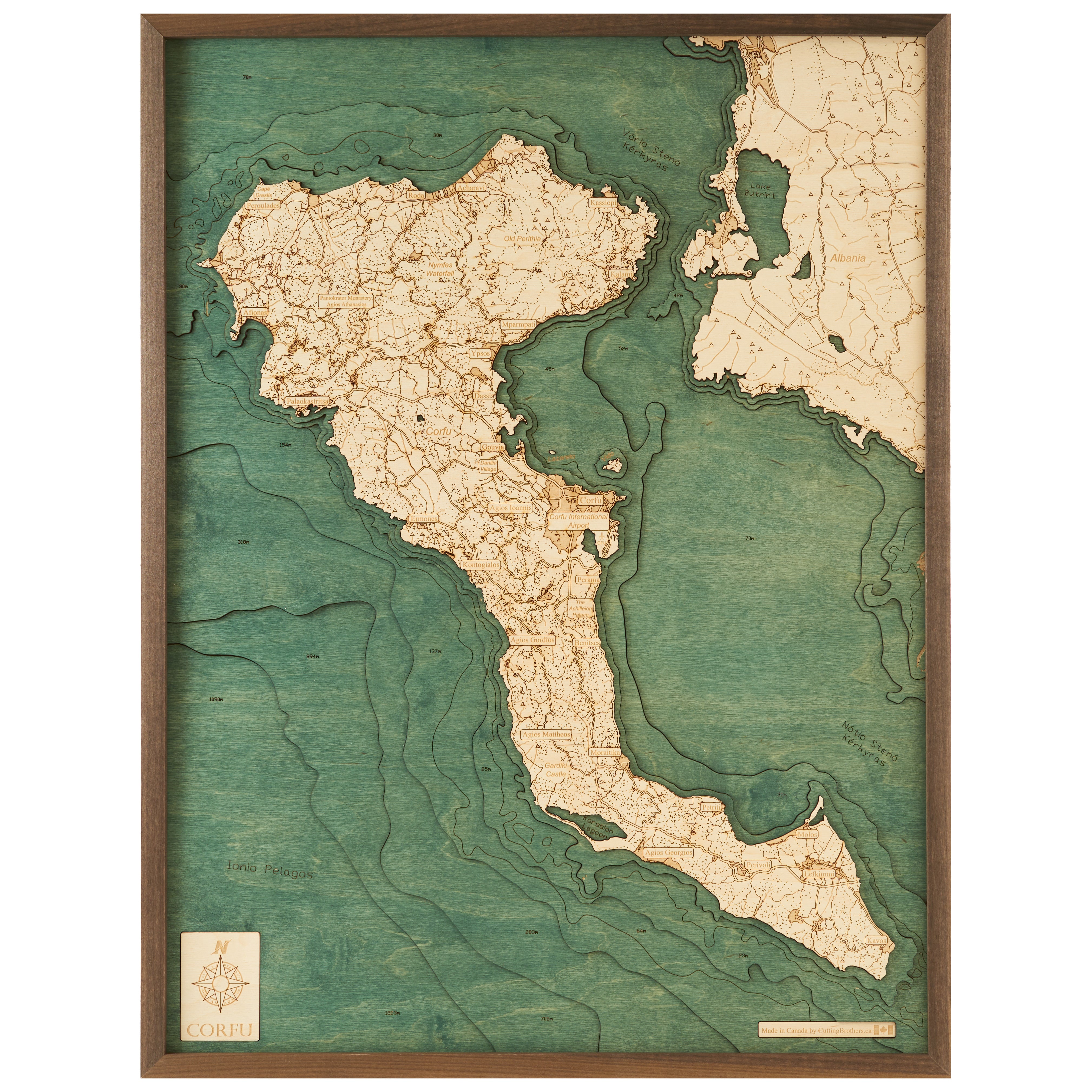CORFU -  3D WOODEN WALL MAP - Version L