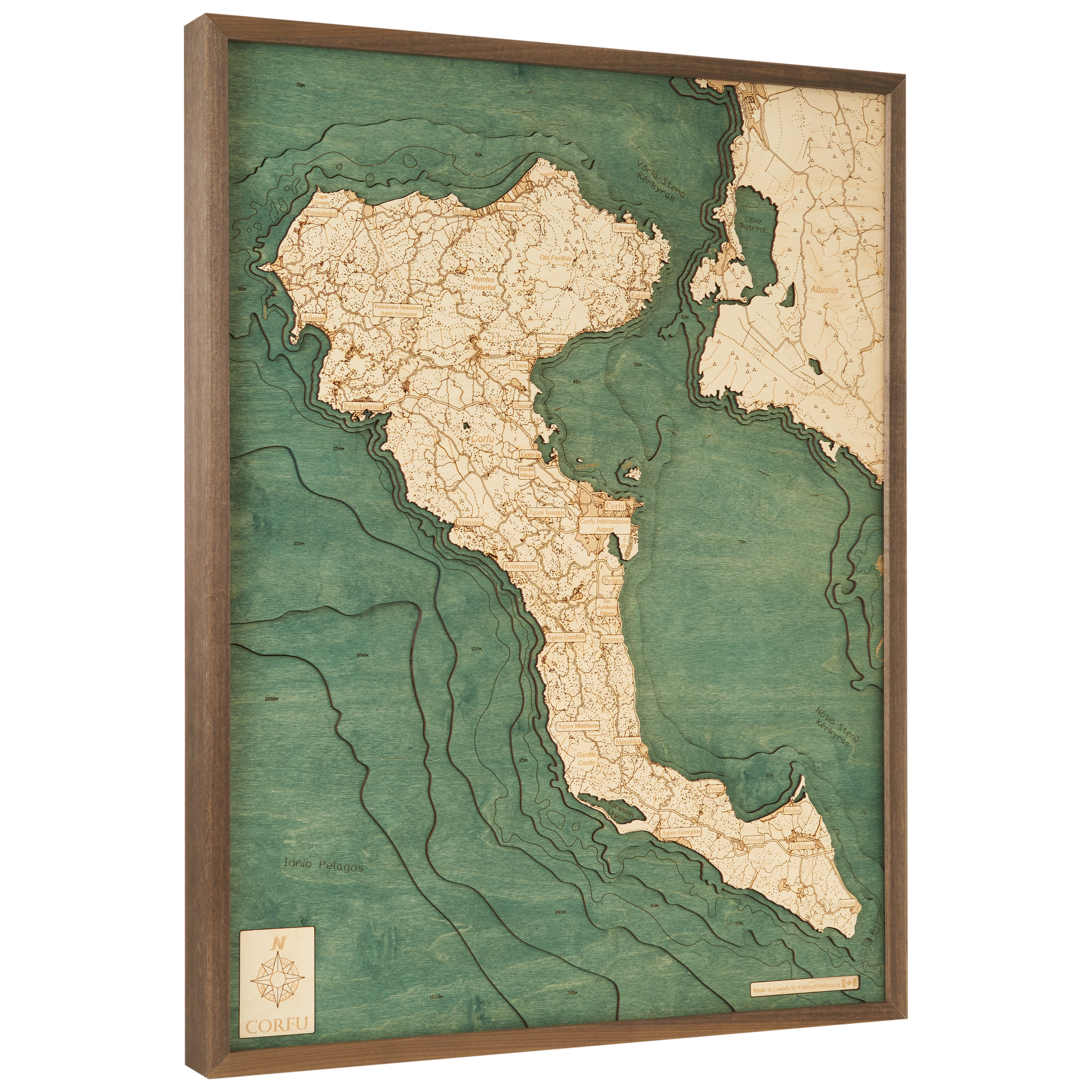 CORFU -  3D WOODEN WALL MAP - Version L