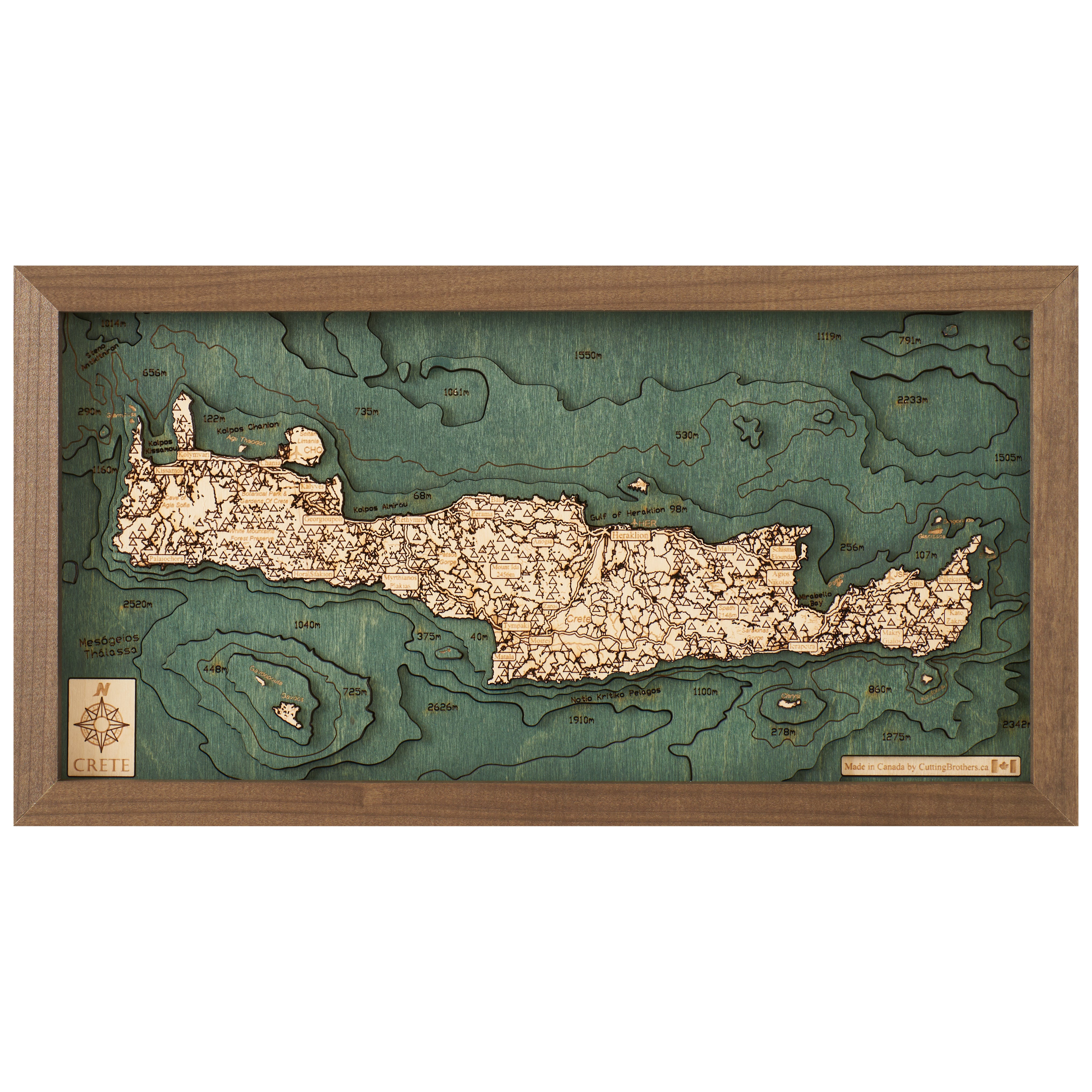 CRETE -  3D WOODEN WALL MAP - Version S