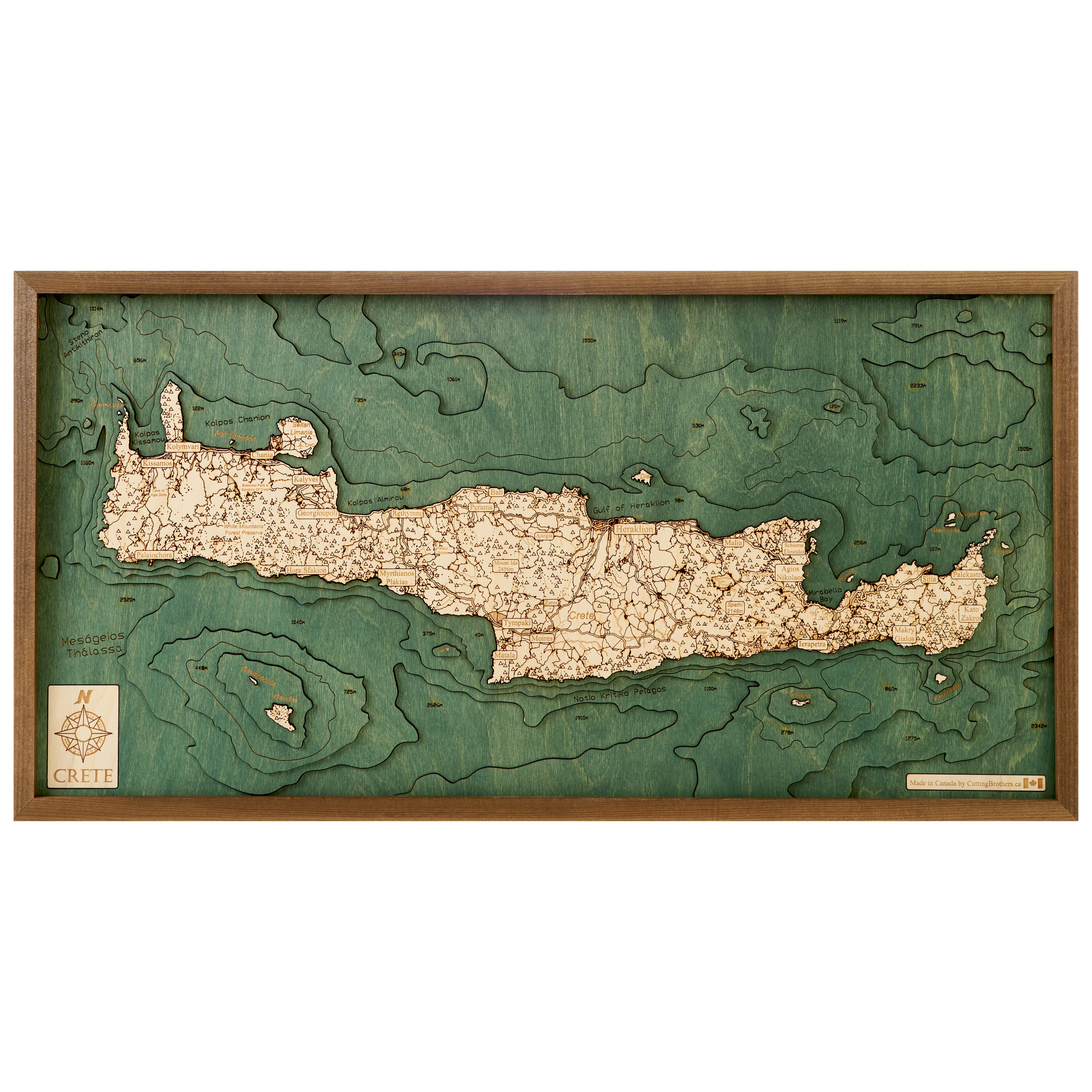 CRETE -  3D WOODEN WALL MAP - Version M