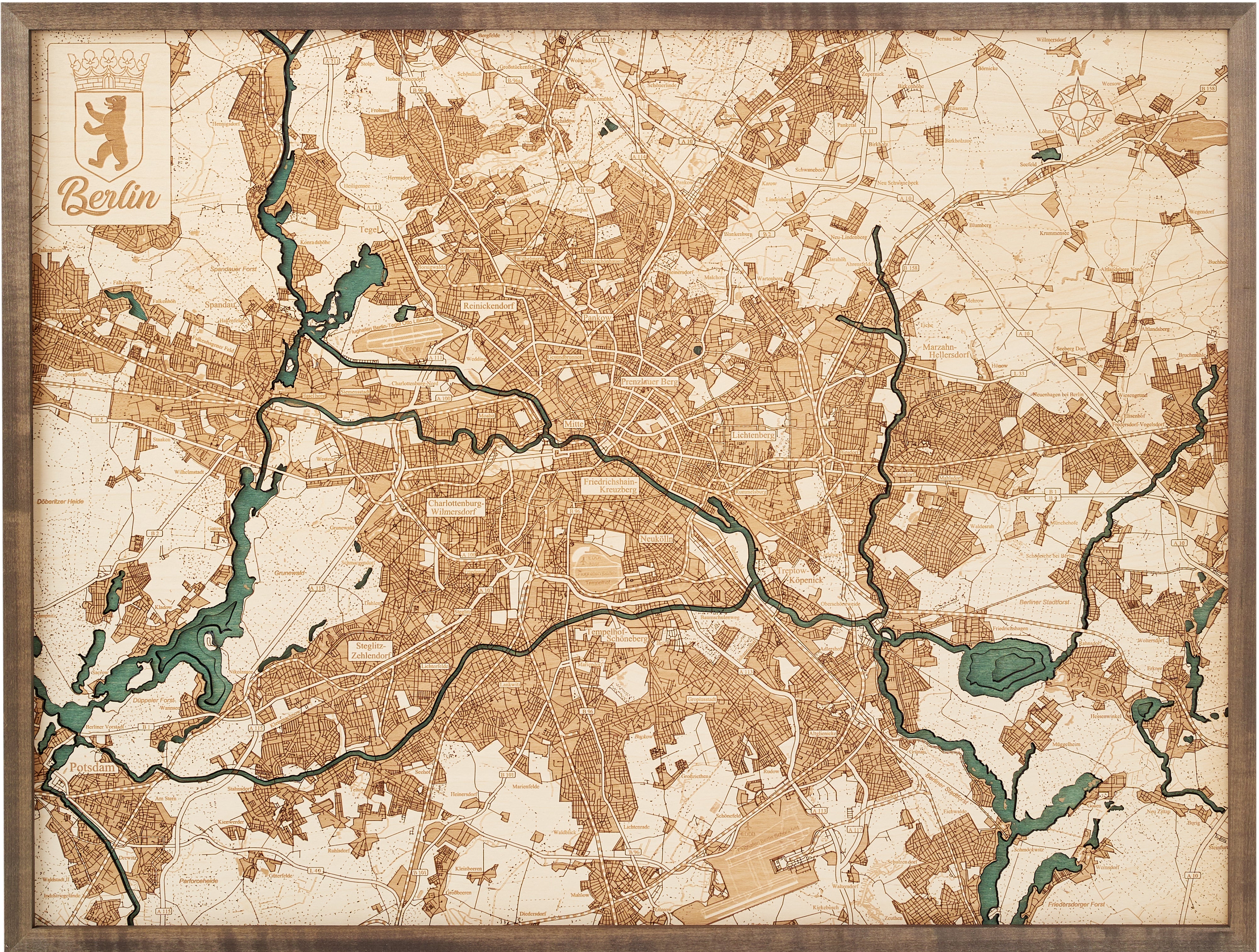 BERLIN 3D WOODEN WALL MAP - Version L
