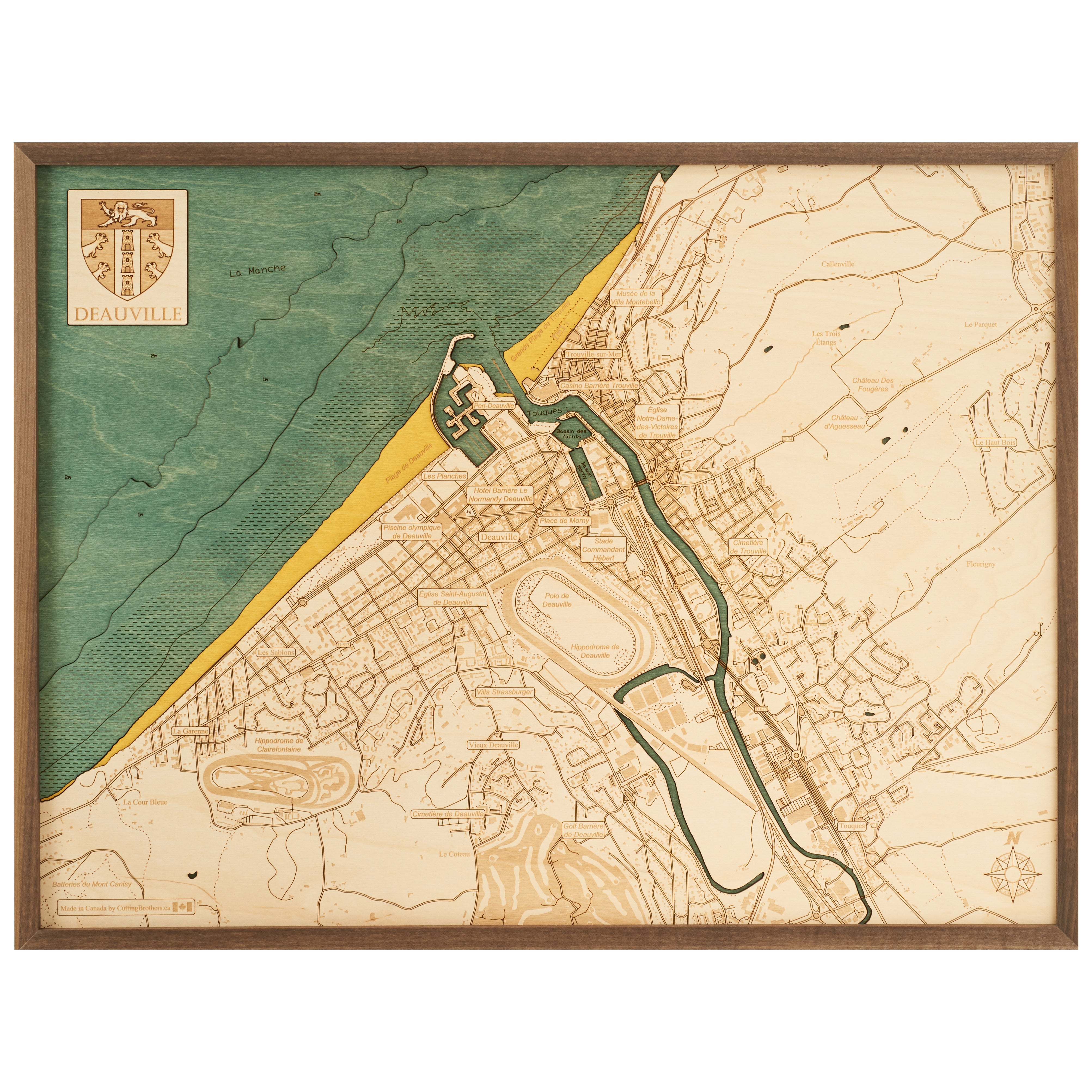 DEAUVILLE 3D WOODEN WALL MAP - Version L