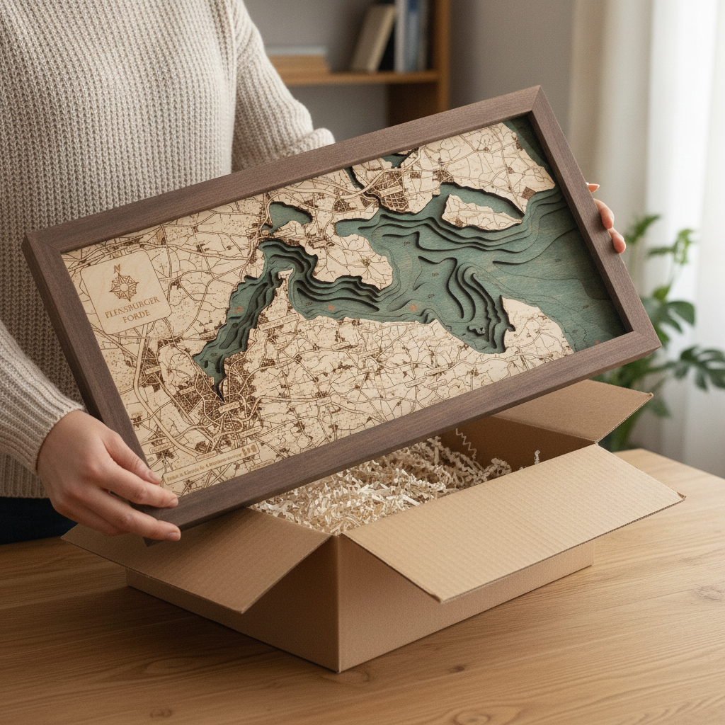 FLENSBURG FJORD 3D WOODEN WALL MAP - Version S