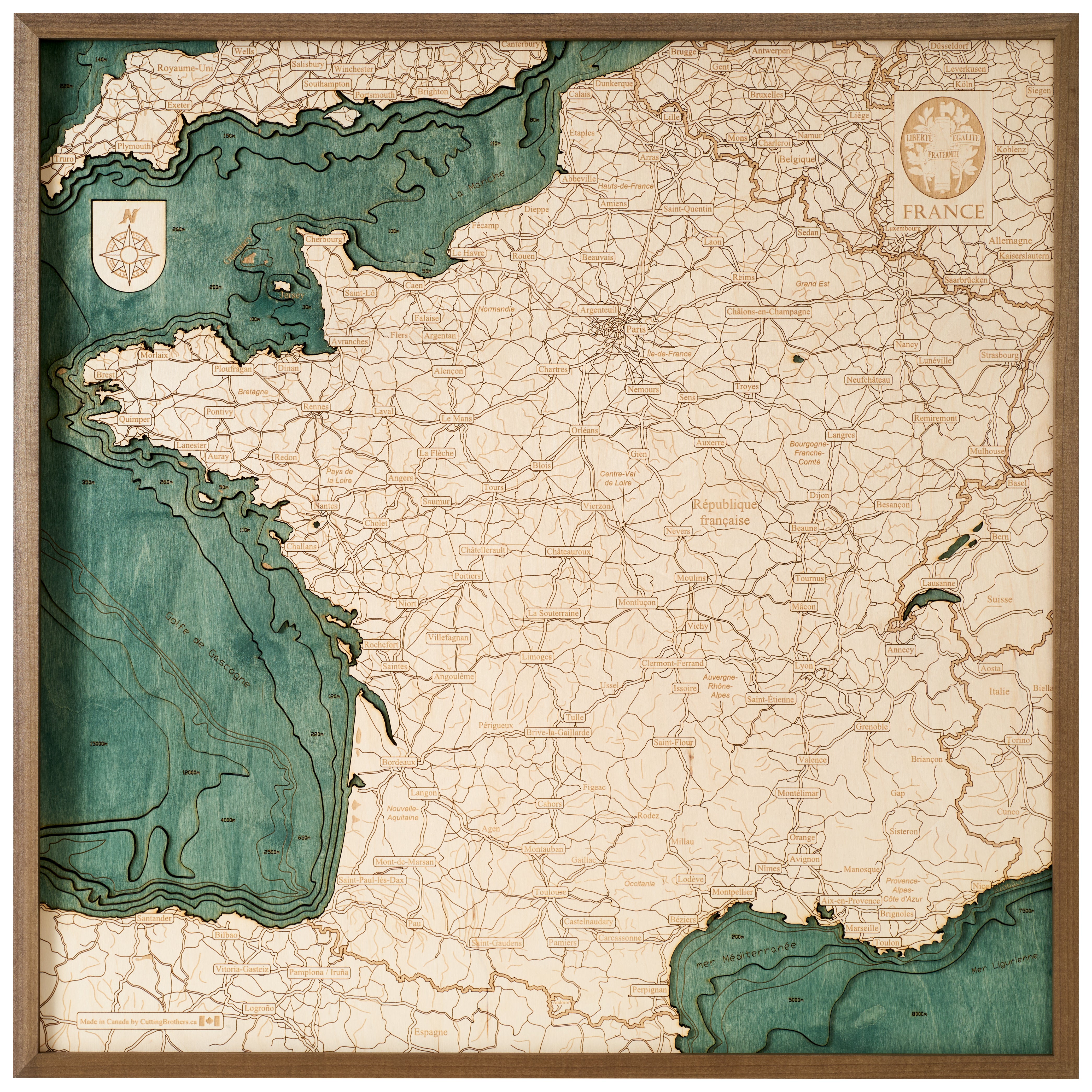 FRANCE 3D WOODEN WALL MAP - Version L