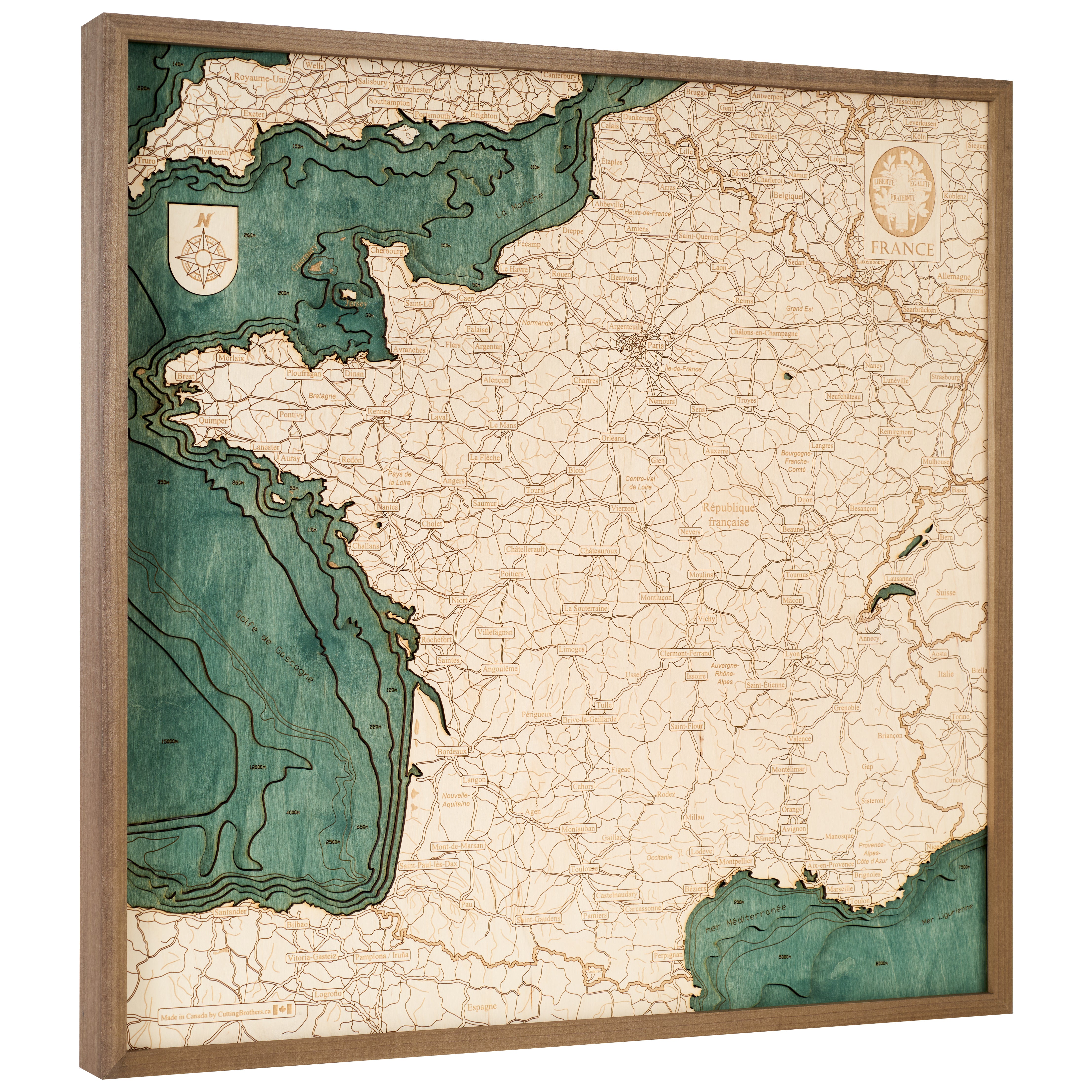 FRANCE 3D WOODEN WALL MAP - Version L