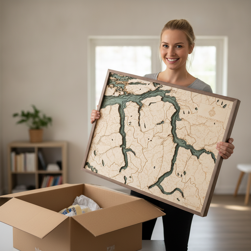 GEIRANGER FJORD 3D WOODEN WALL MAP - Version L