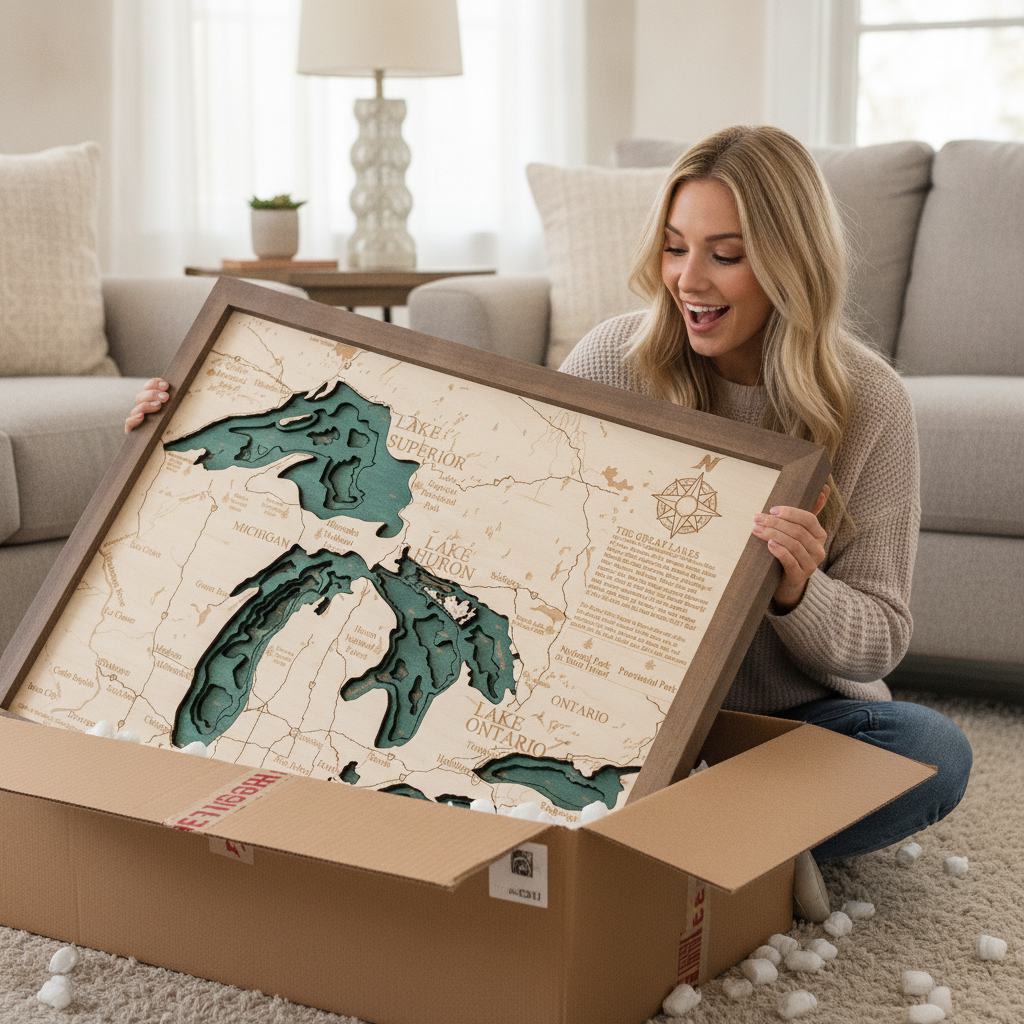 GREAT LAKES 3D WOODEN WALL MAP - Version L
