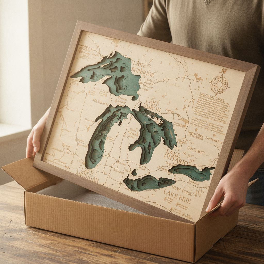 GREAT LAKES 3D WOODEN WALL MAP - Version S