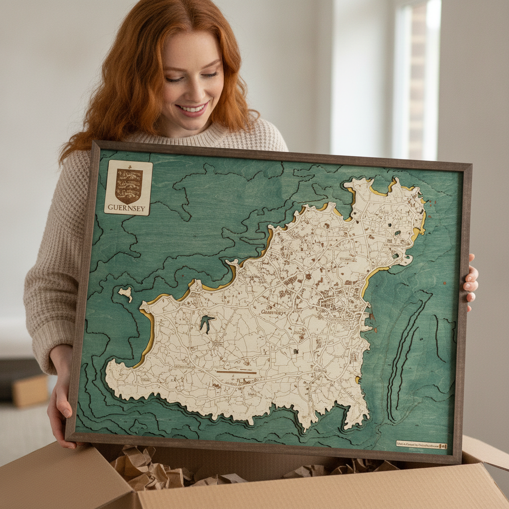 GUERNSEY 3D WOODEN WALL MAP - Version L