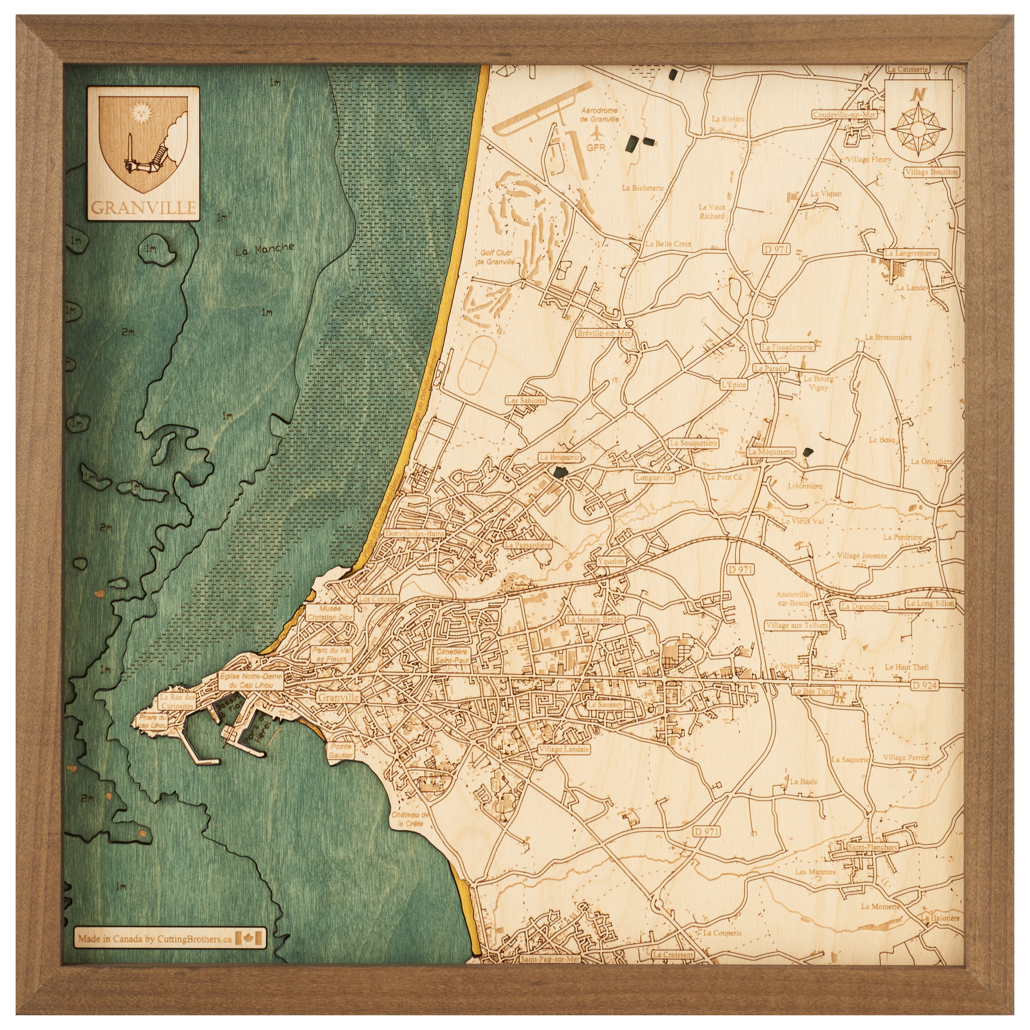 GRANVILLE 3D WOODEN WALL MAP - Version S