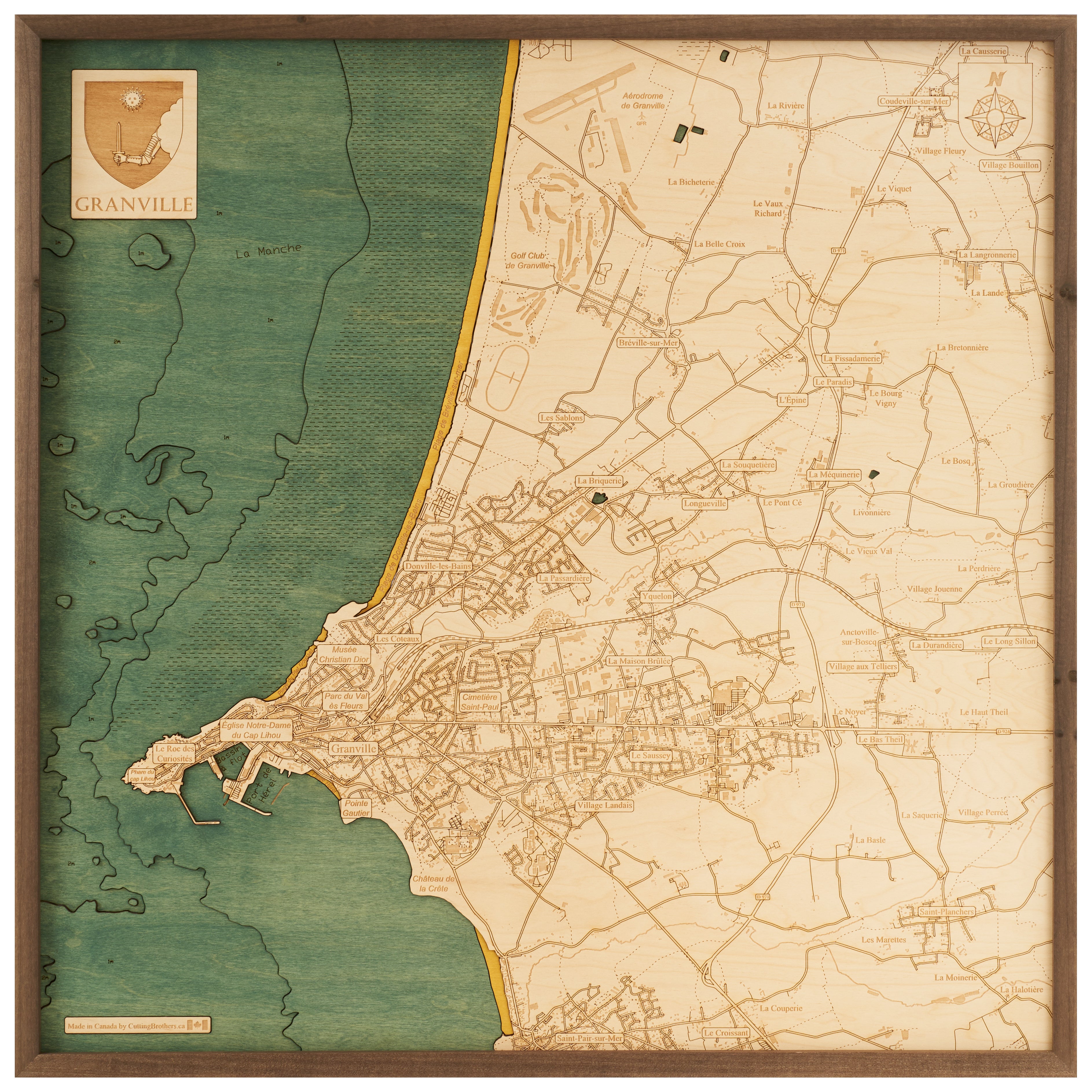 GRANVILLE 3D WOODEN WALL MAP - Version L