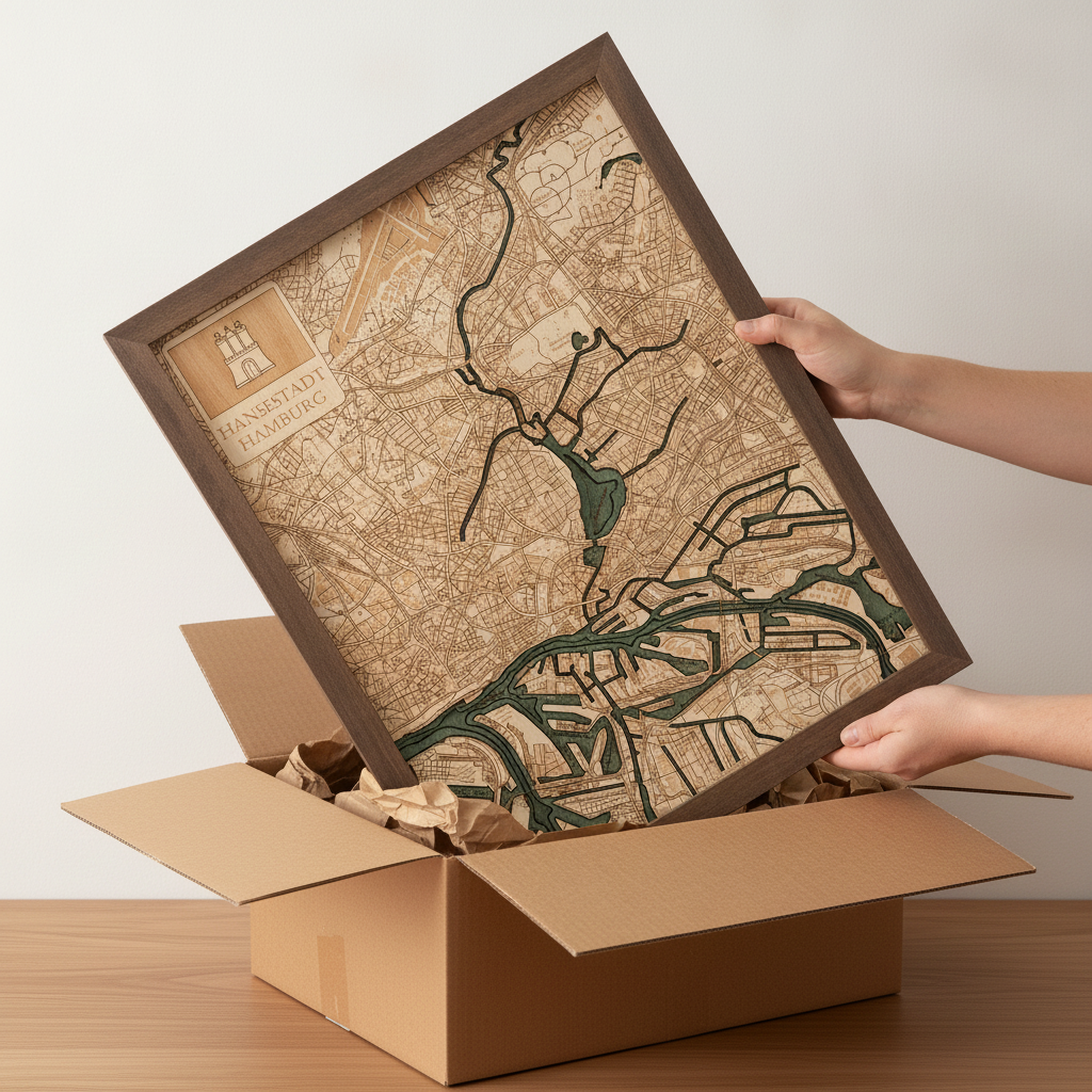 HAMBURG 3D WOODEN WALL MAP - Version S