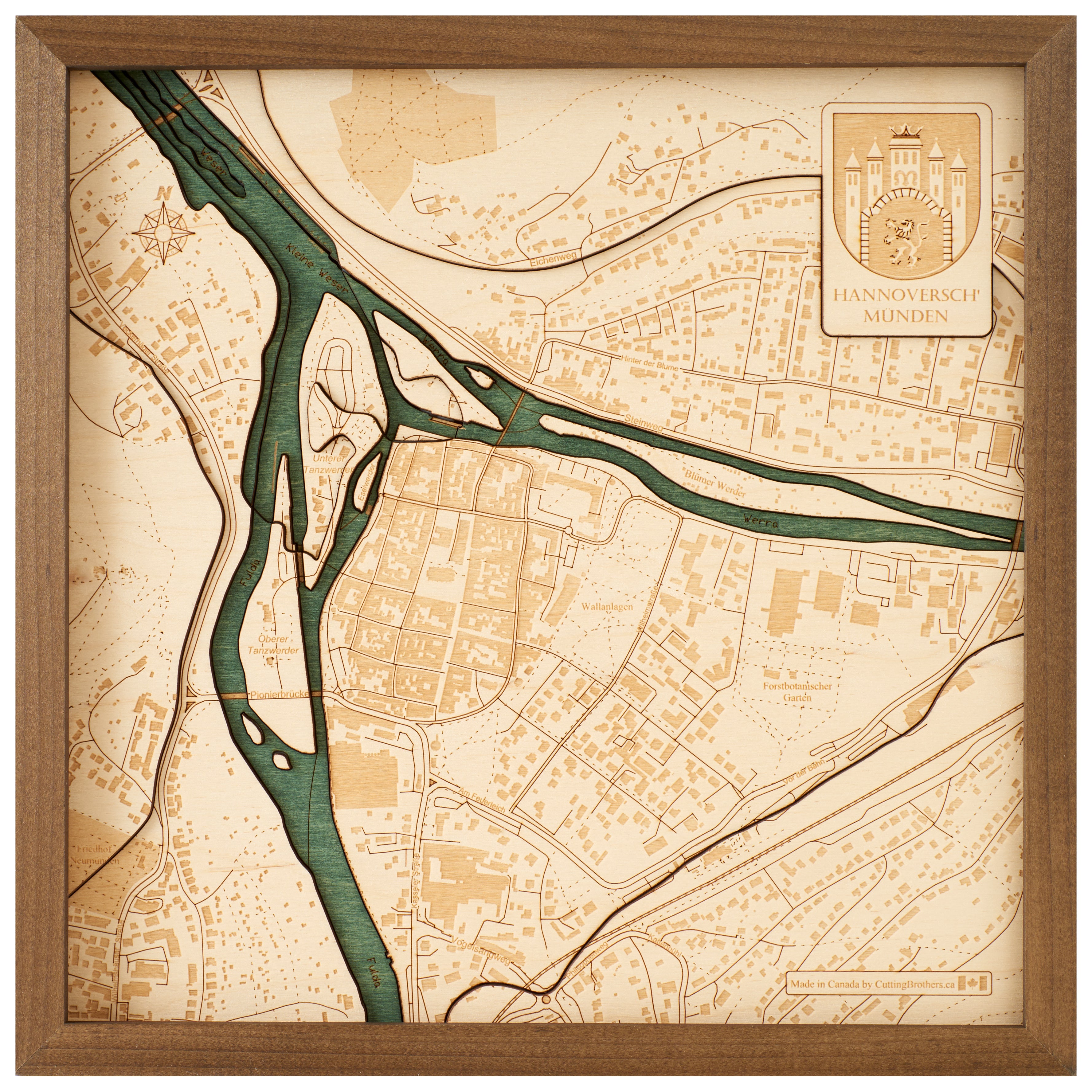 HANNOVERSCH-MÜNDEN -  3D WOODEN WALL MAP - Version S