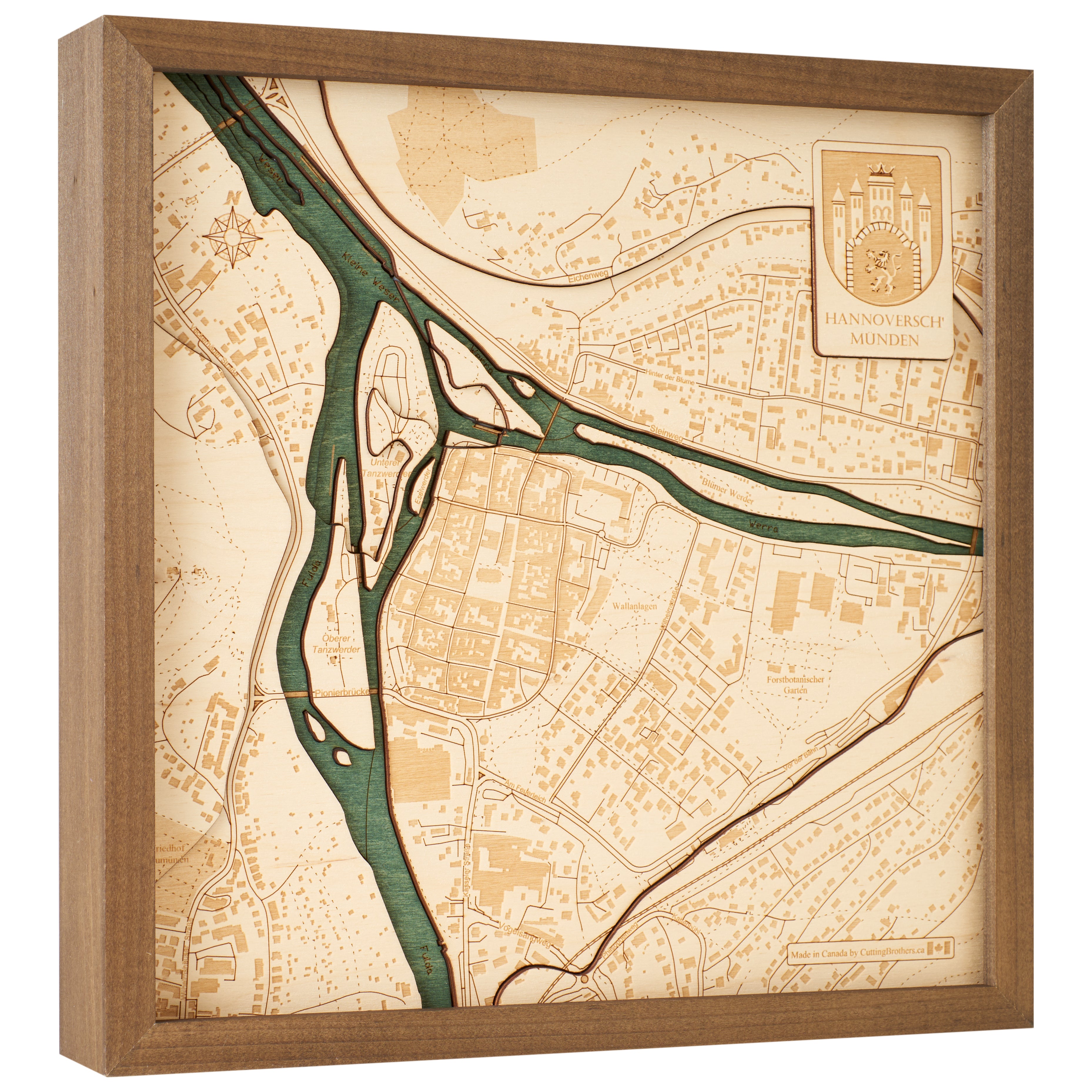 HANNOVERSCH-MÜNDEN -  3D WOODEN WALL MAP - Version S