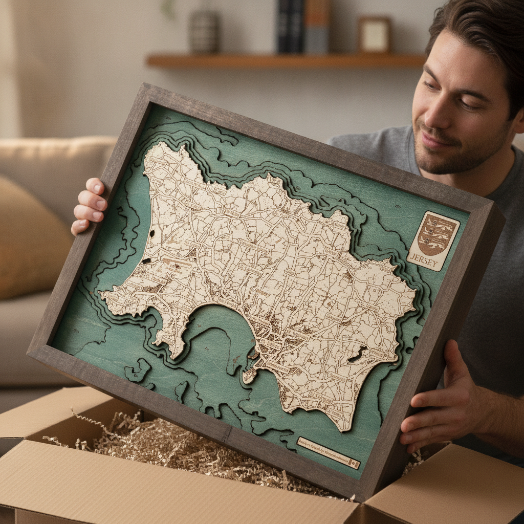 JERSEY 3D WOODEN WALL MAP - Version S