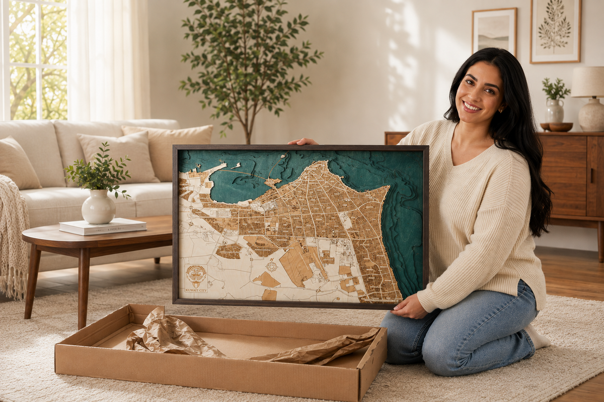 KUWAIT CITY 3D WOODEN WALL MAP - Version L