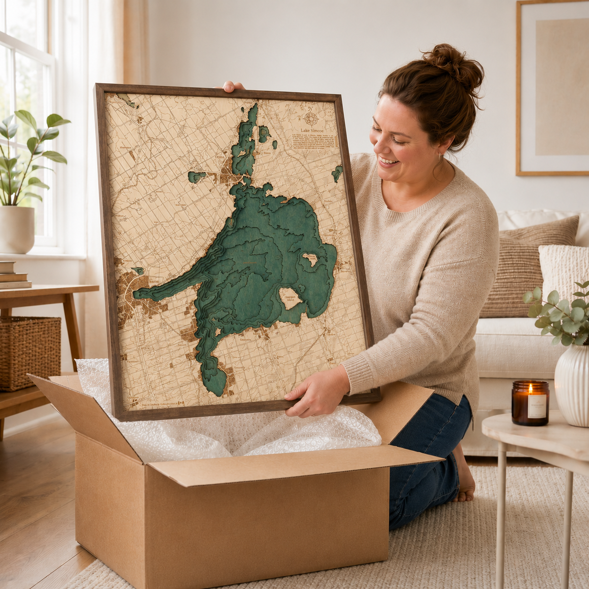 LAKE SIMCOE 3D WOODEN WALL MAP - Version L