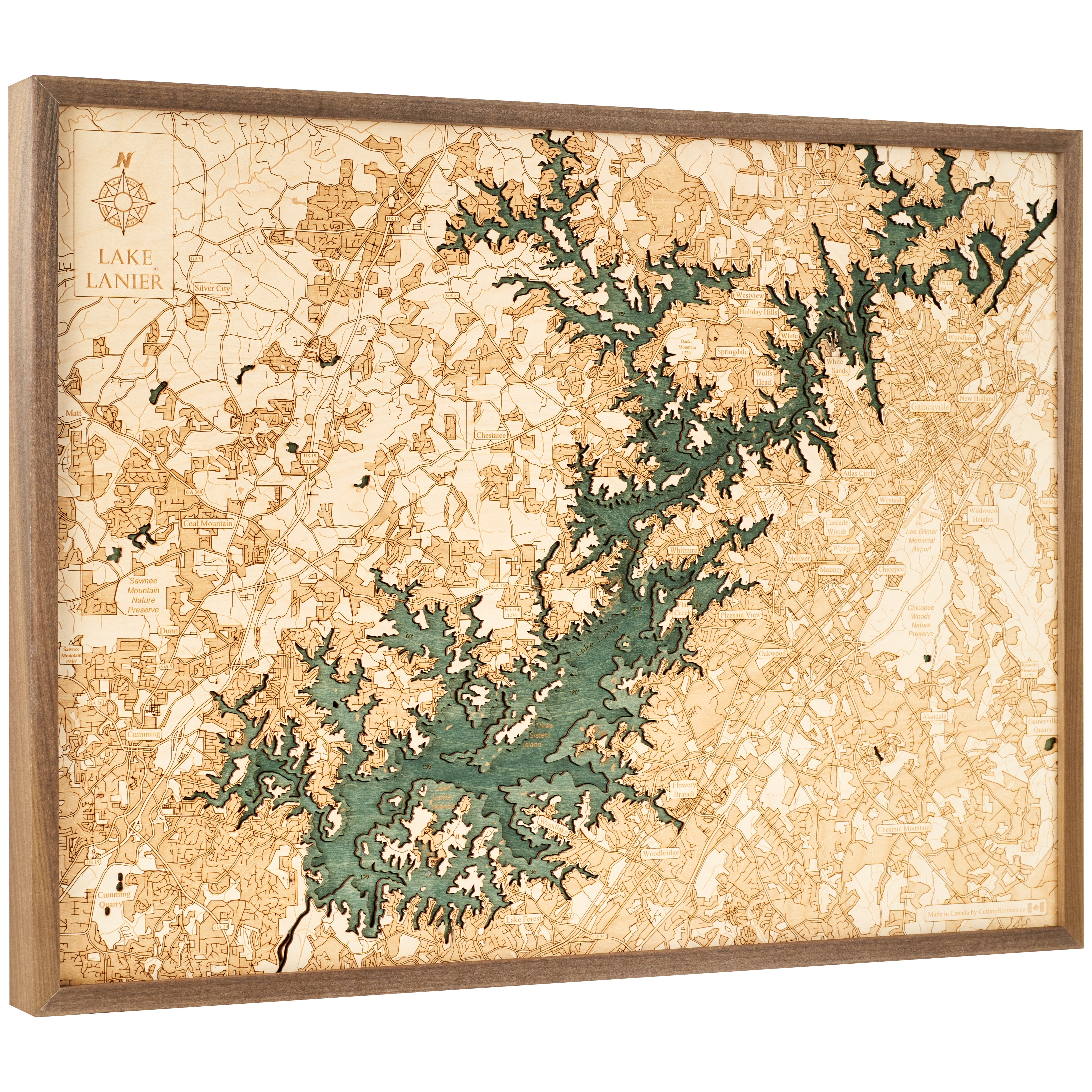 LAKE LANIER 3D WOODEN WALL MAP - Version L