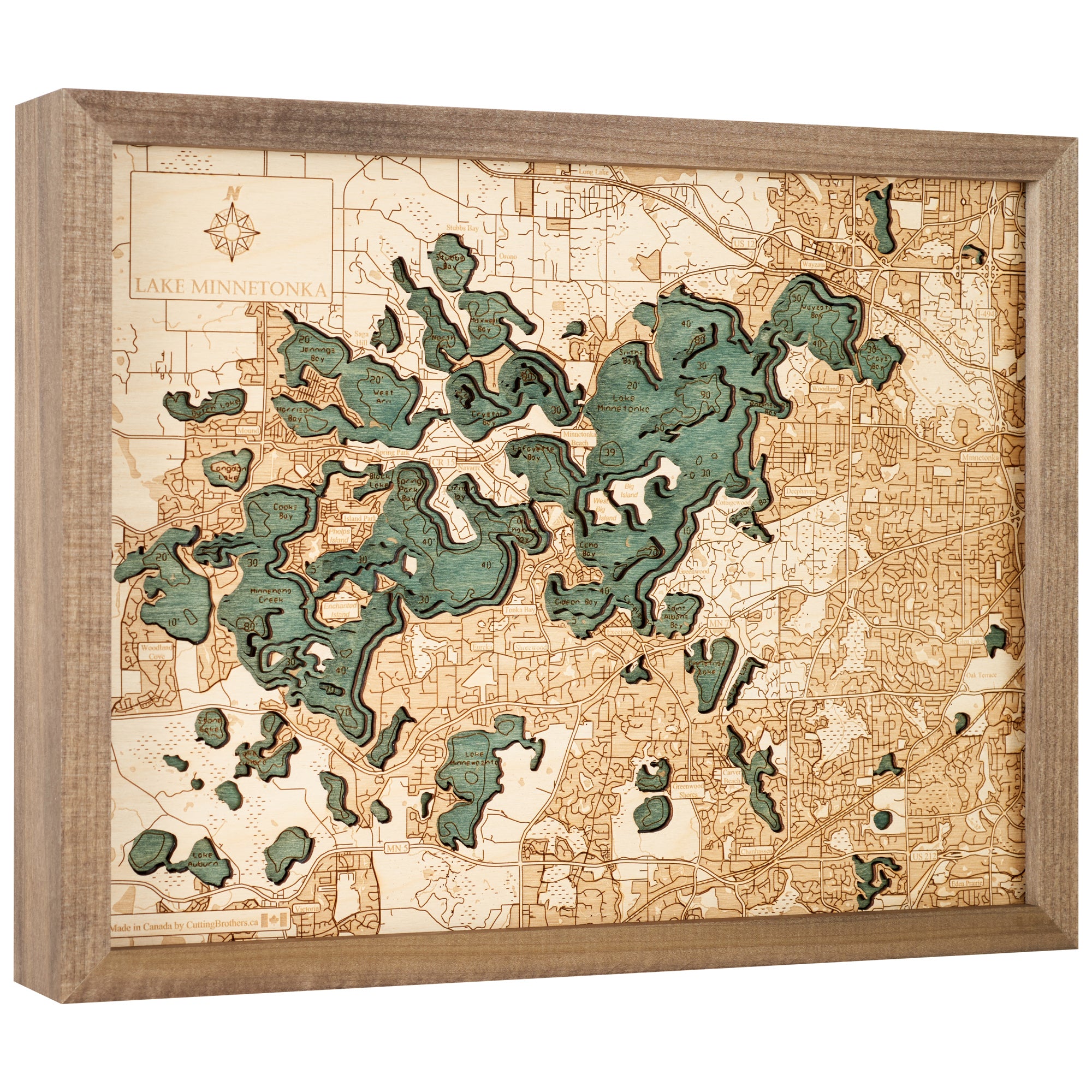 LAKE MINNETONKA3D WOODEN WALL MAP - Version S
