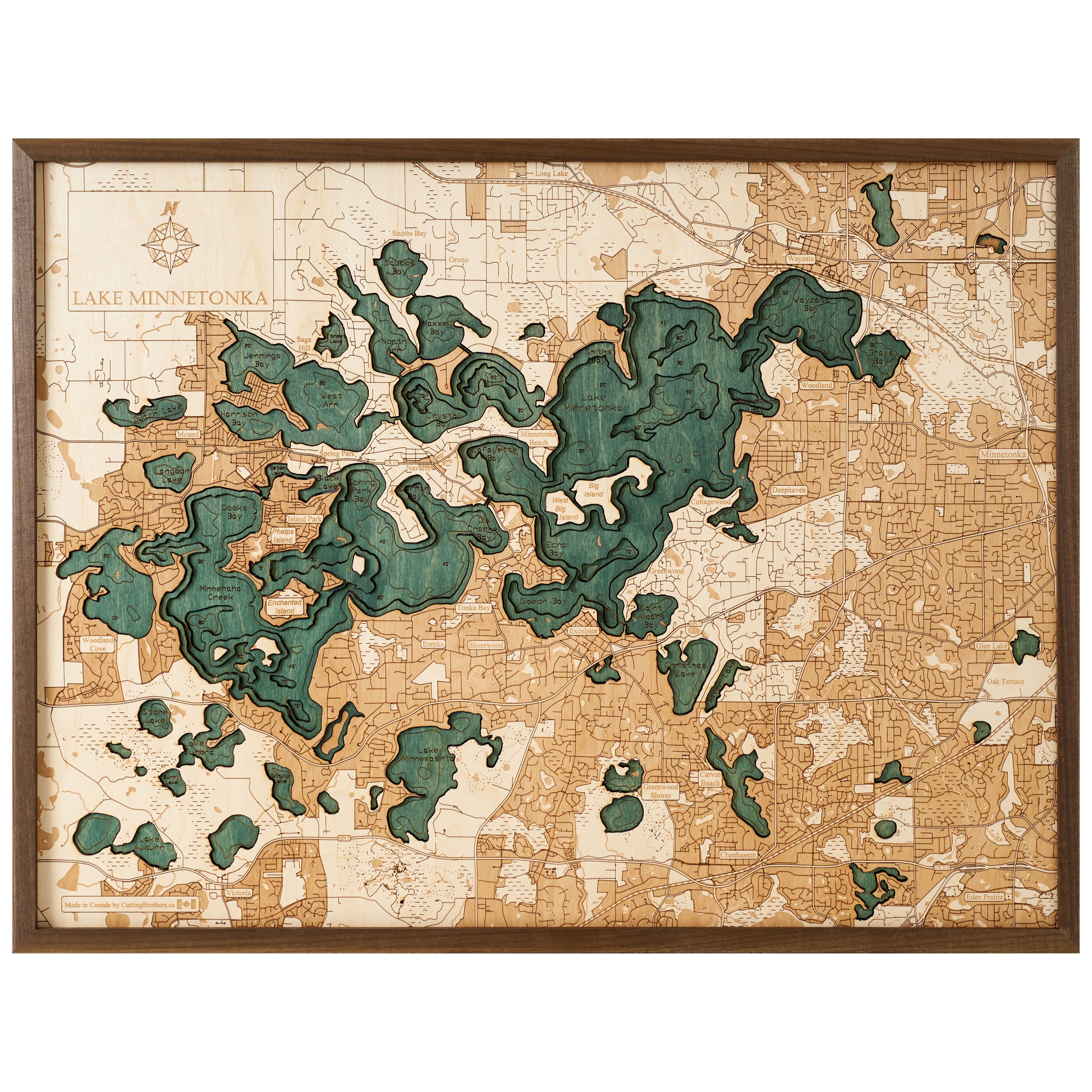LAKE MINNETONKA3D WOODEN WALL MAP - Version L