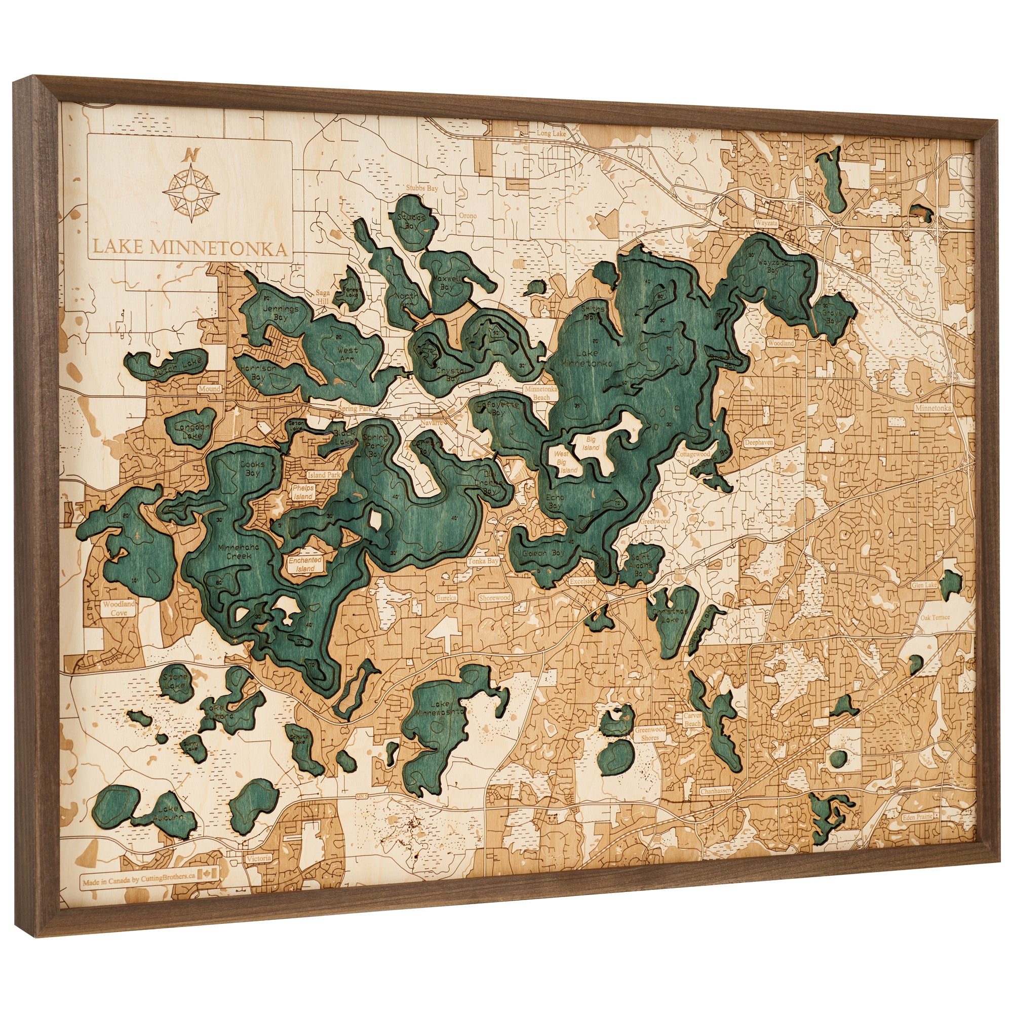 LAKE MINNETONKA3D WOODEN WALL MAP - Version L