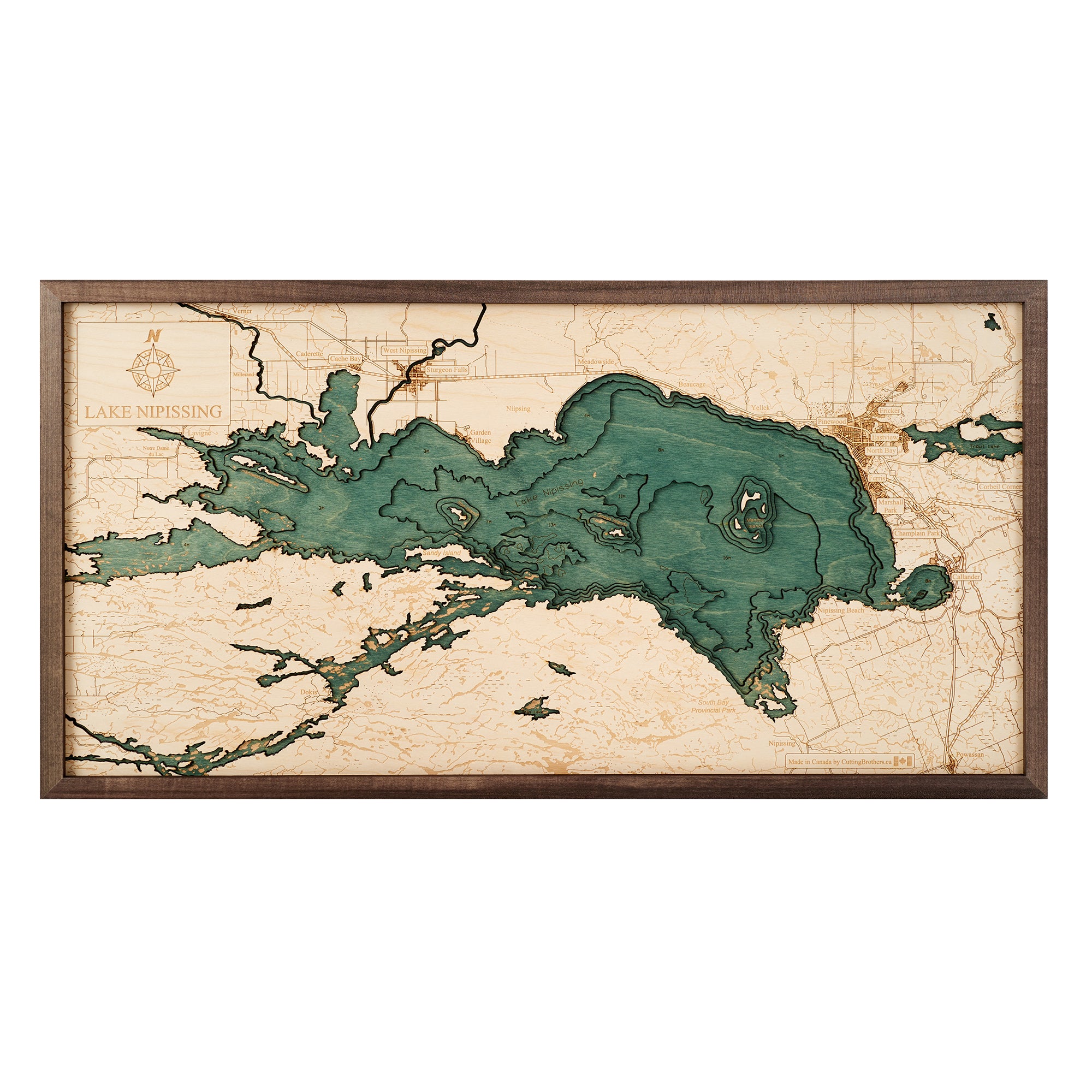 LAKE NIPISSING 3D WOODEN WALL MAP - Version M