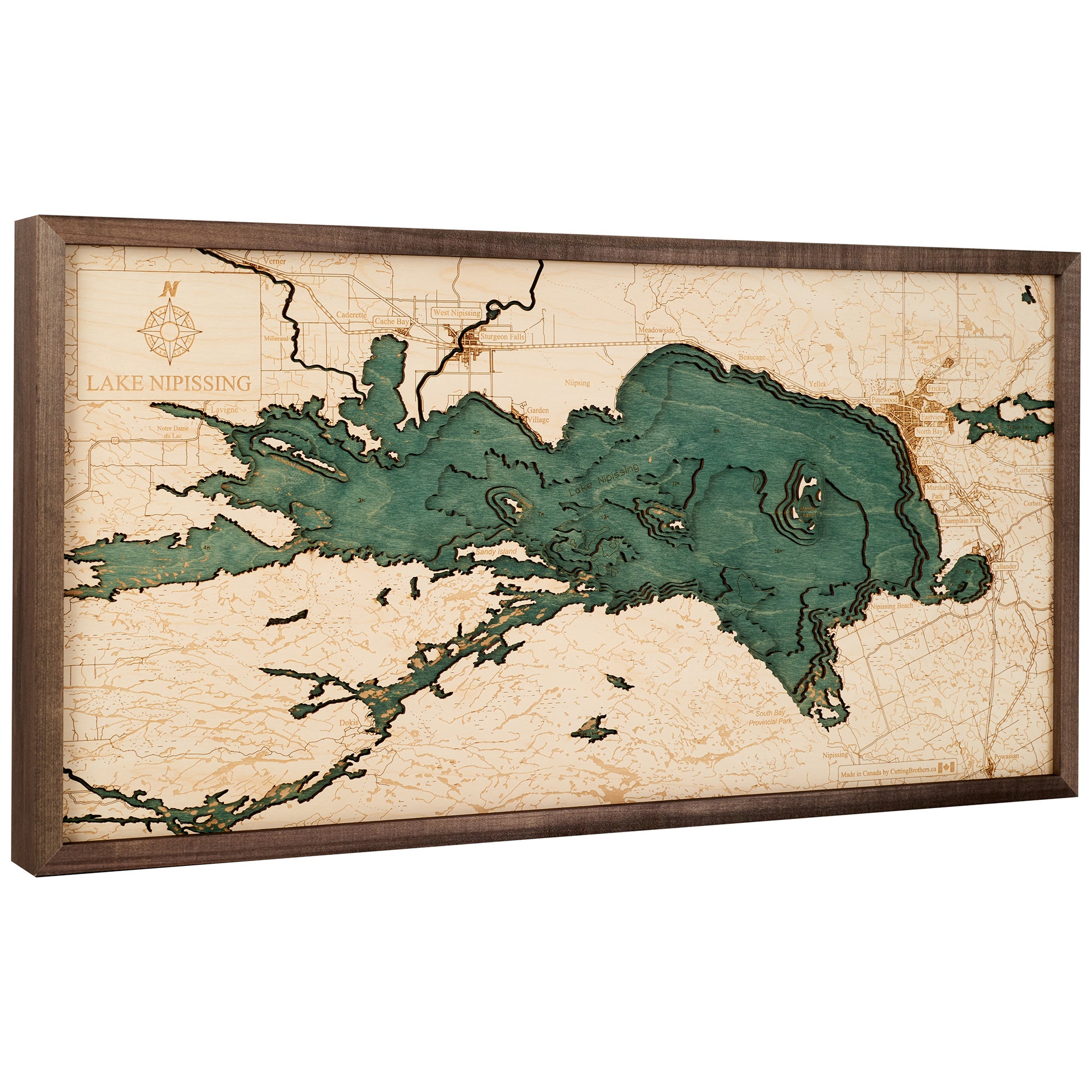 LAKE NIPISSING 3D WOODEN WALL MAP - Version M