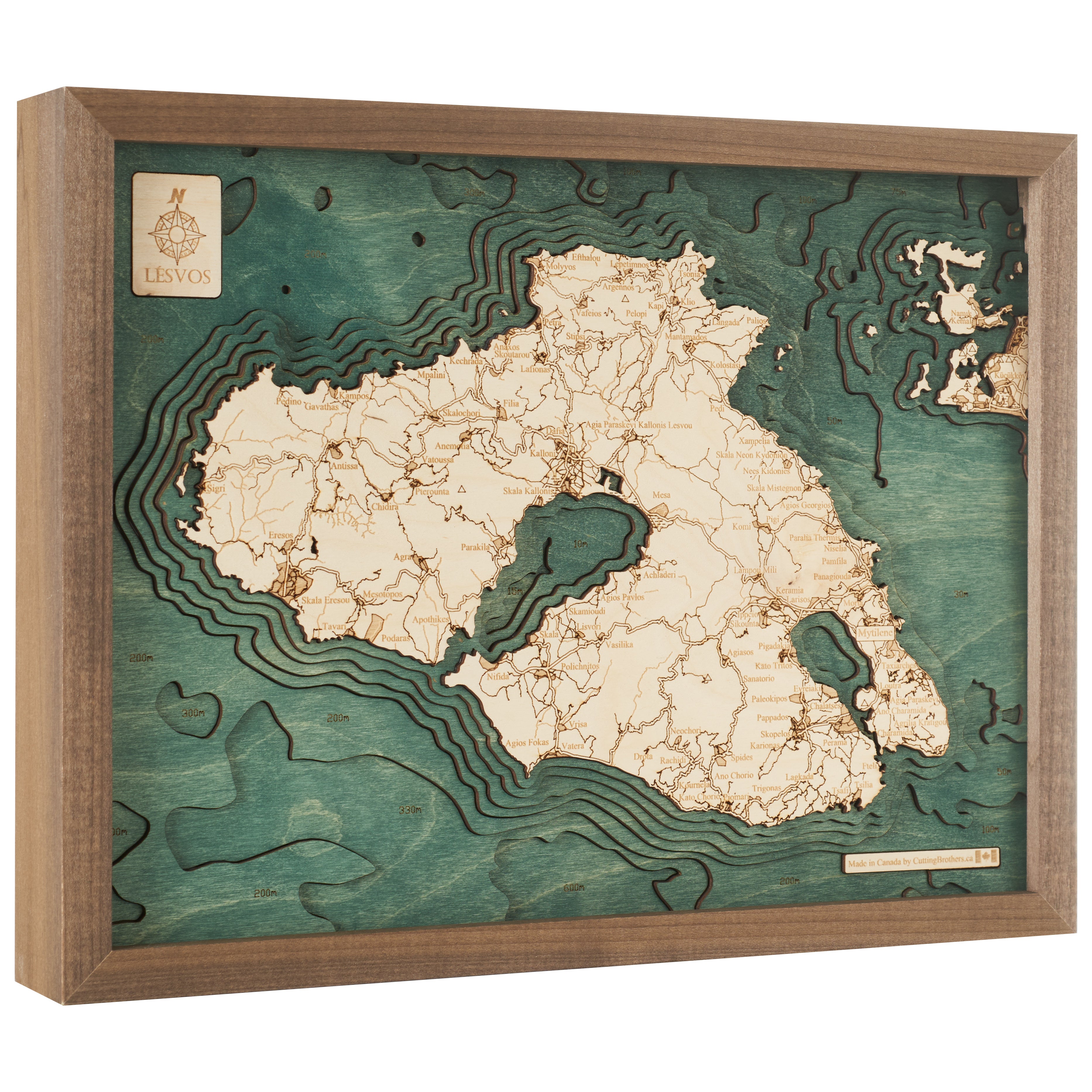 LESBOS 3D WOODEN WALL MAP - Version S