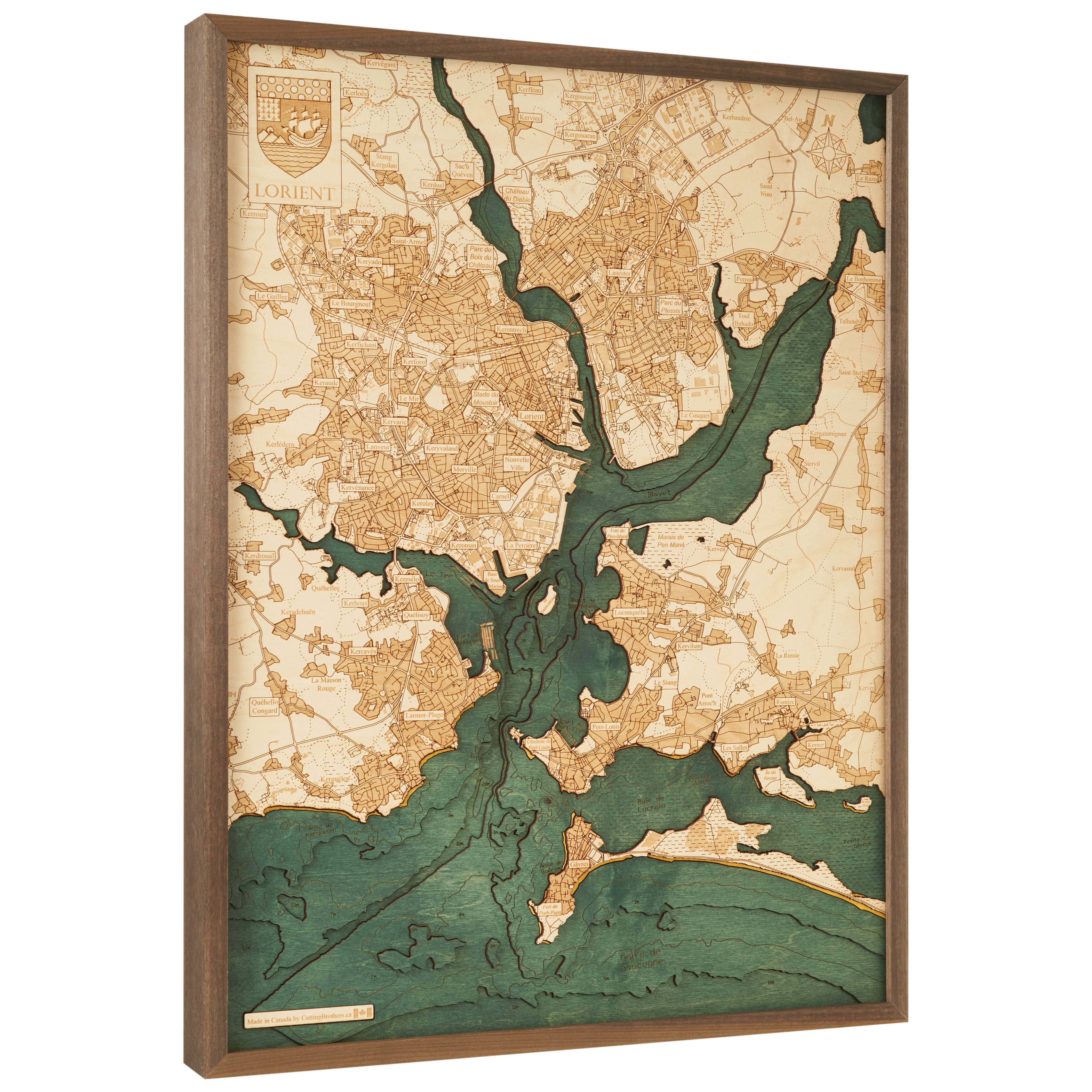 LORIENT 3D WOODEN WALL MAP - Version L