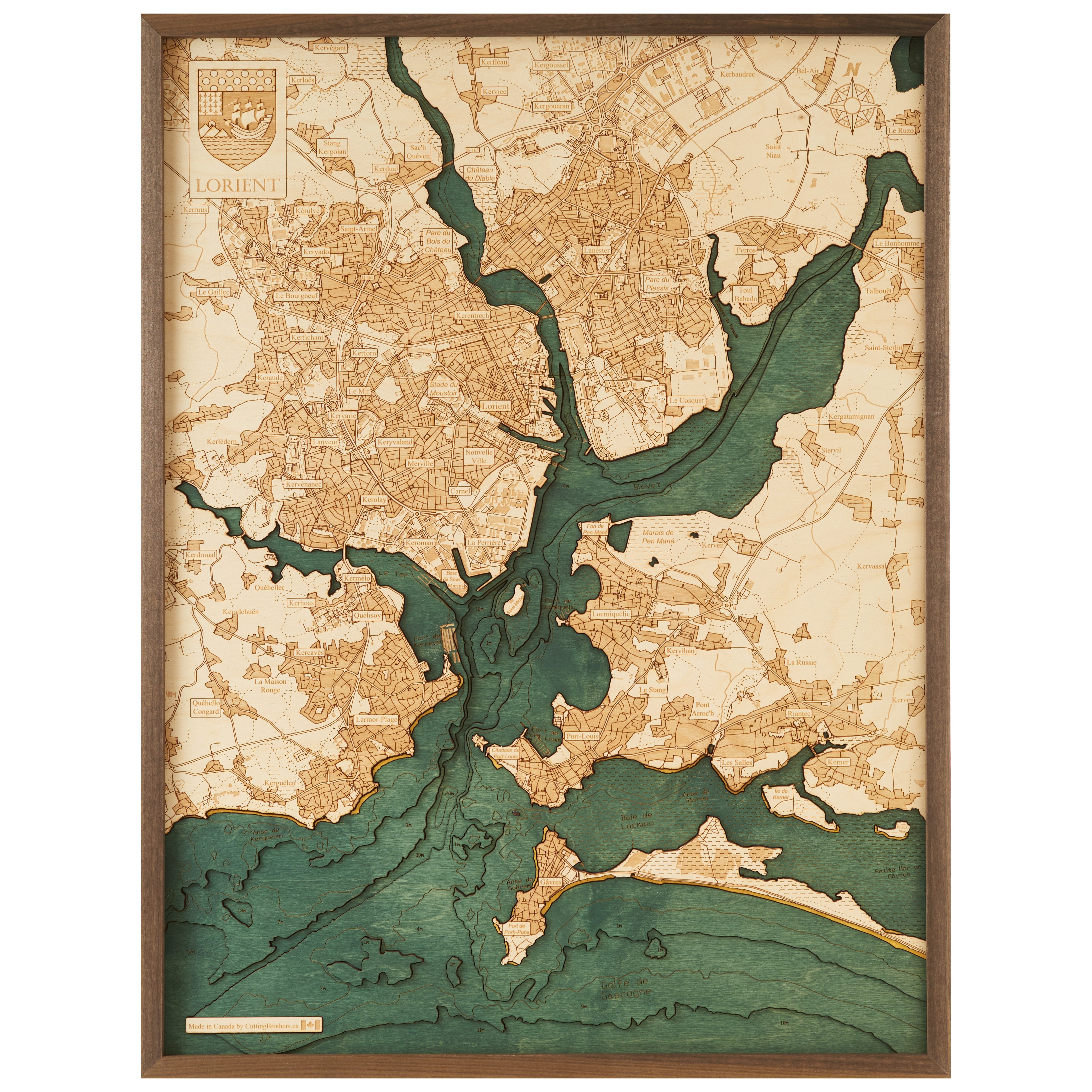 LORIENT 3D WOODEN WALL MAP - Version L