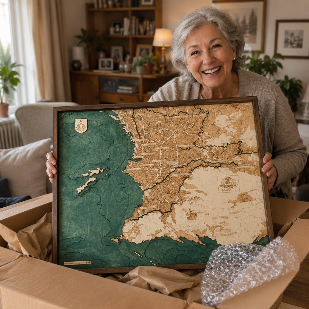 MARSEILLE 3D WOODEN WALL MAP - Version L