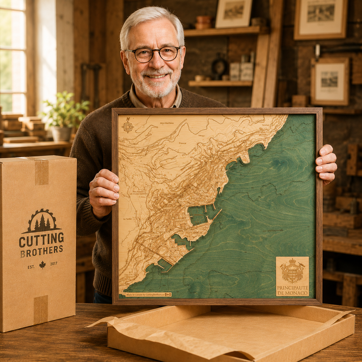 MONACO 3D WOODEN WALL MAP - Version L