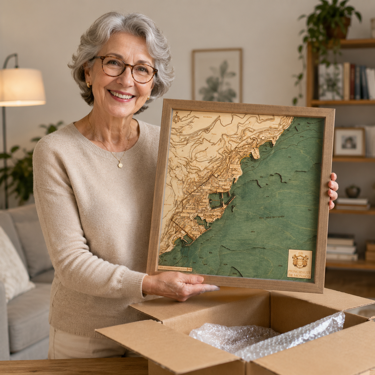 MONACO 3D WOODEN WALL MAP - Version S