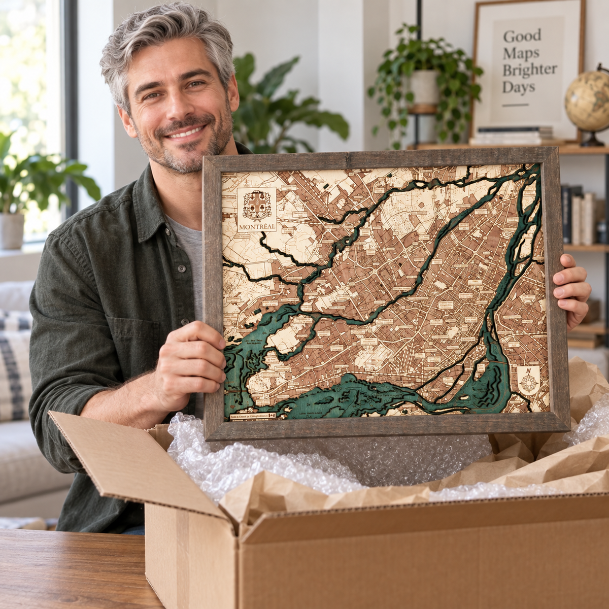 MONTREAL 3D WOODEN WALL MAP - Version S