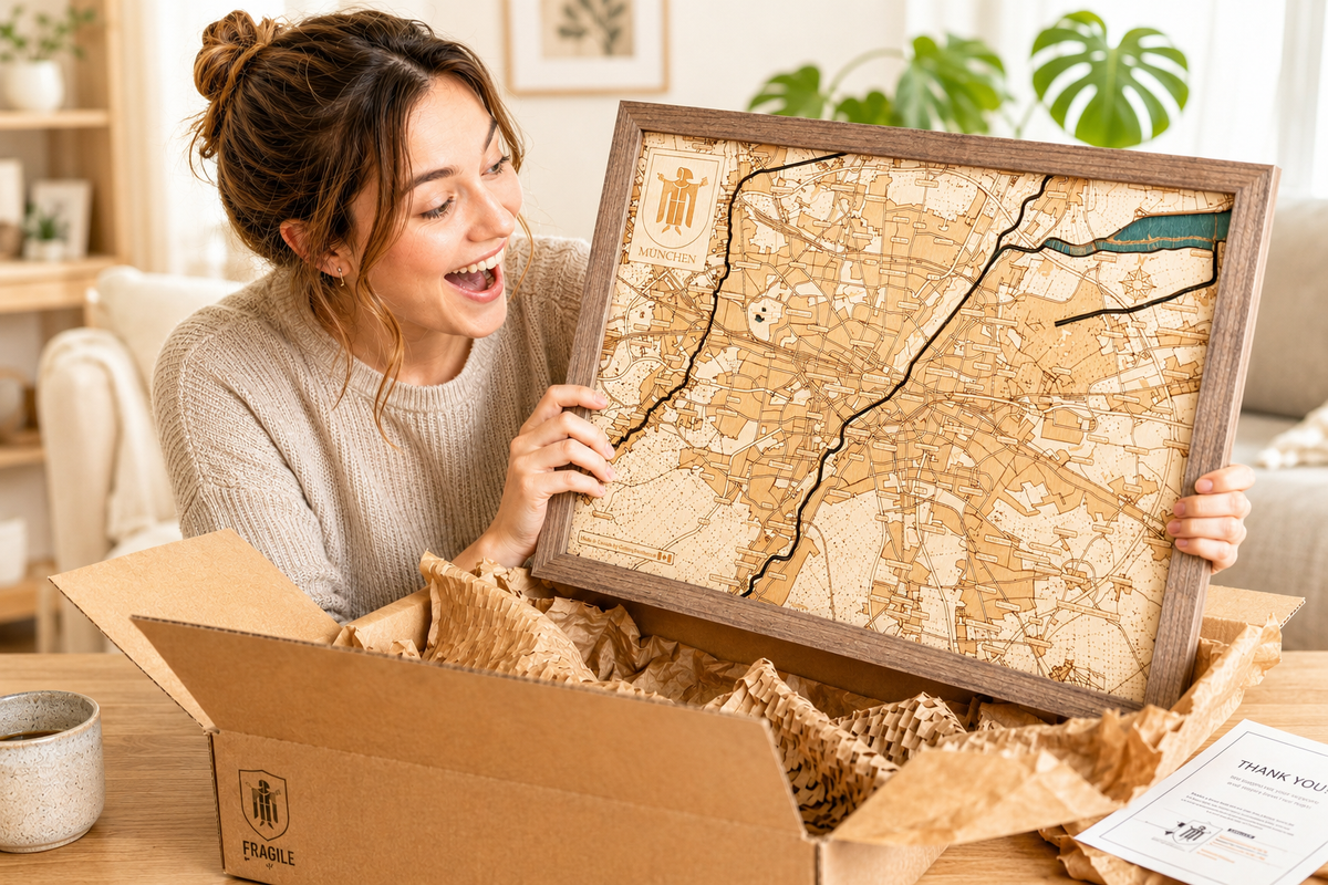 MUNICH 3D WOODEN WALL MAP - Version S