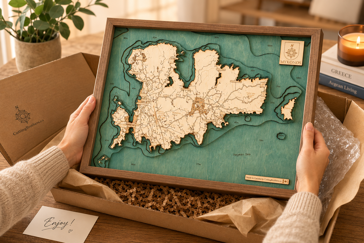 MYKONOS 3D WOODEN WALL MAP - Version S