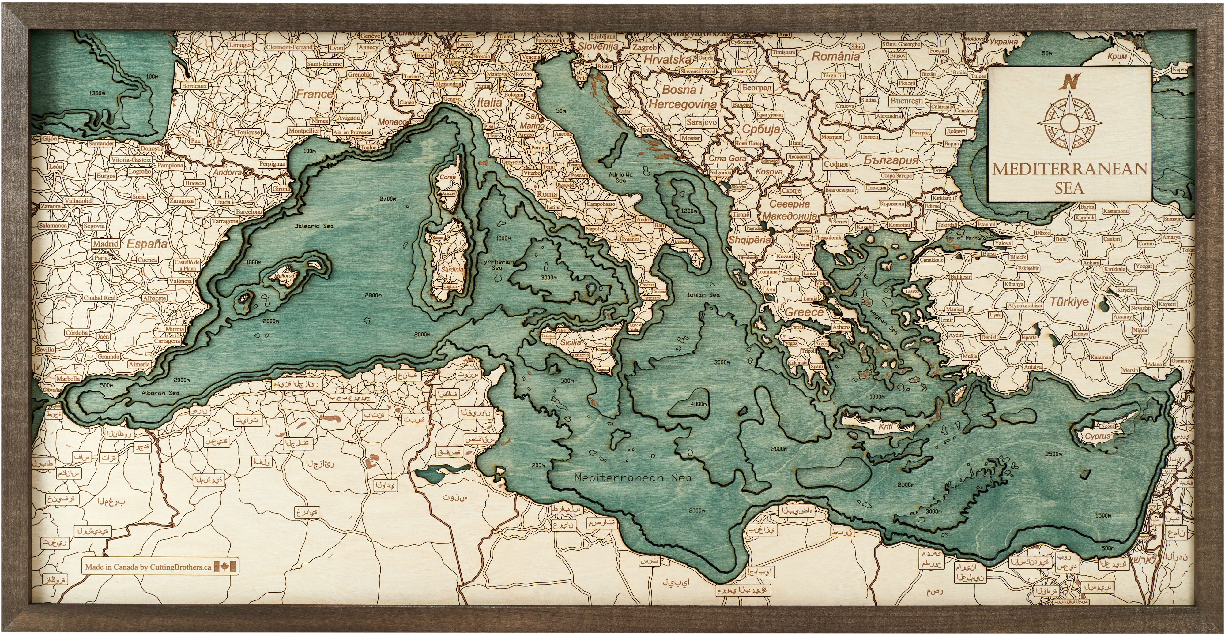 MEDITEREANEN 3D WOODEN WALL MAP - Version M