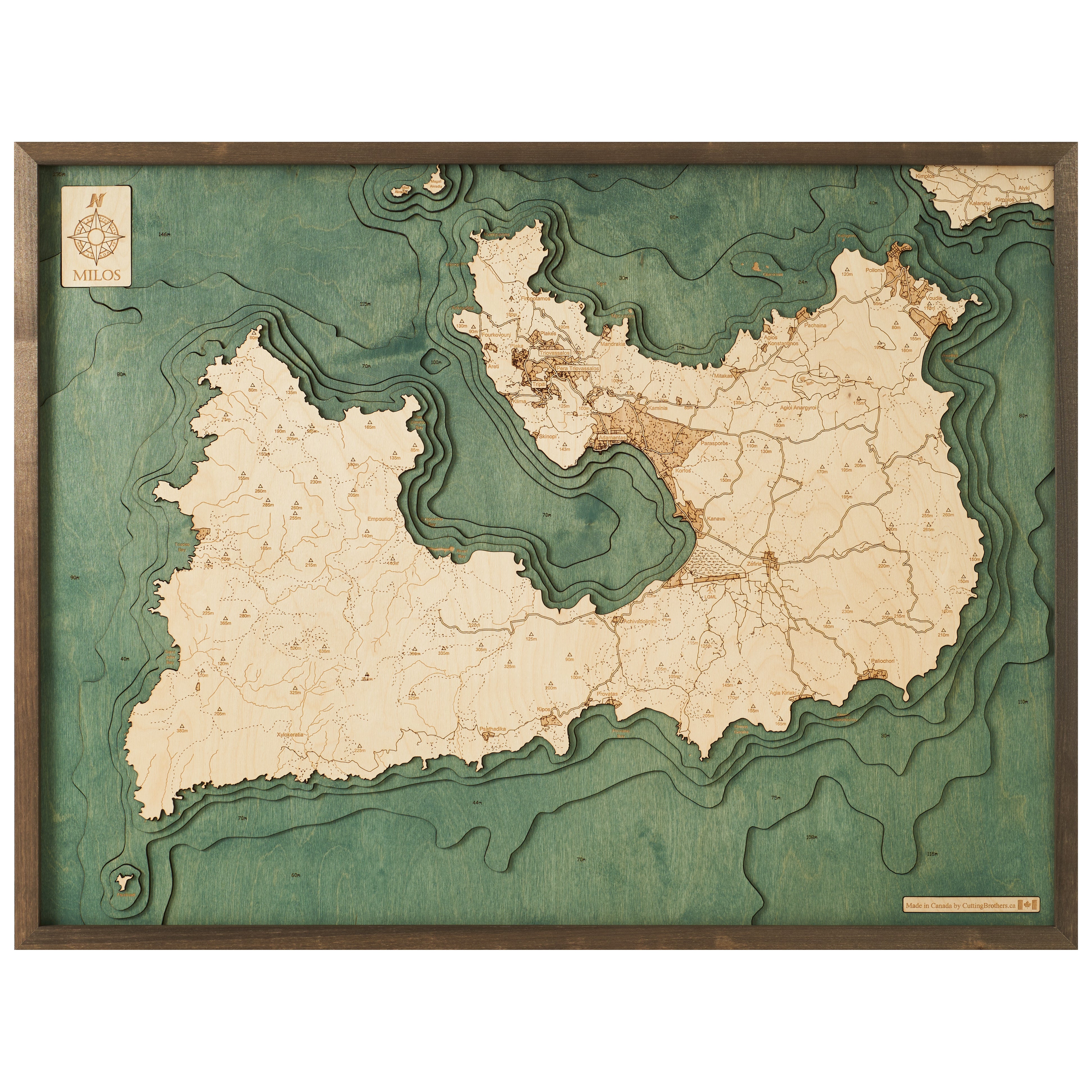 MILOS 3D WOODEN WALL MAP - Version L