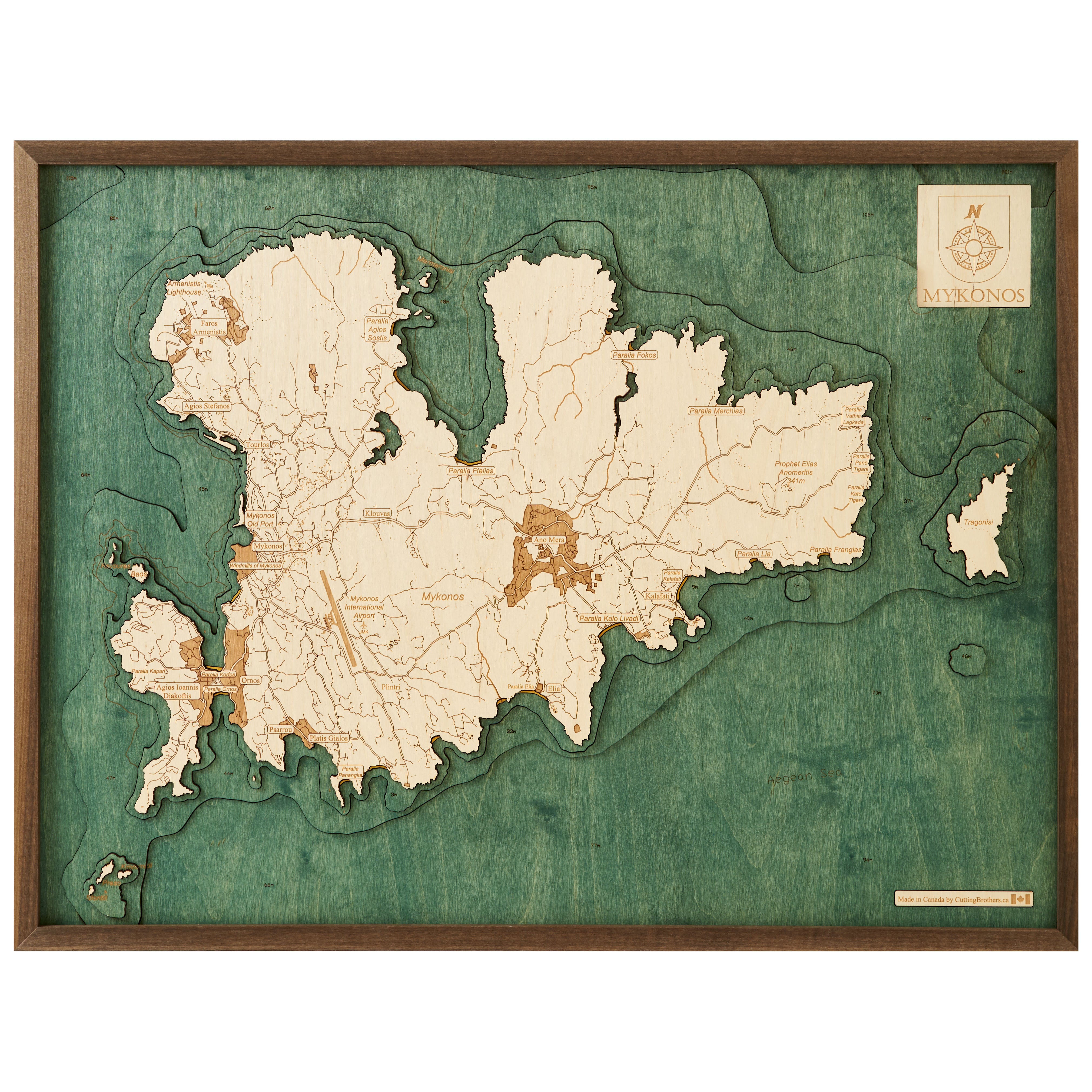 MYKONOS 3D WOODEN WALL MAP - Version L