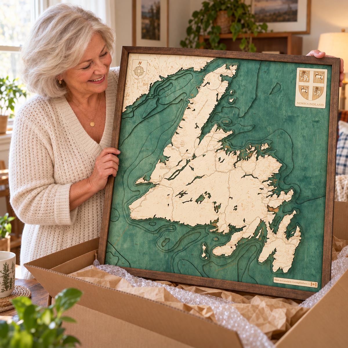NEWFOUNDLAND ISLAND 3D WOODEN WALL MAP - Version L