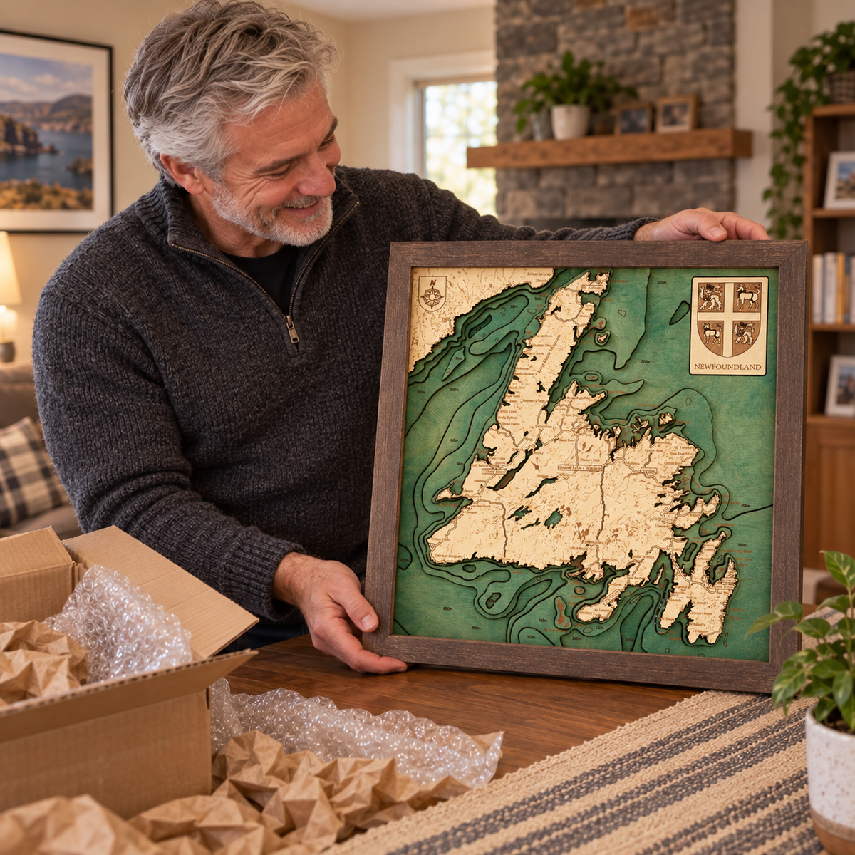 NEWFOUNDLAND ISLAND 3D WOODEN WALL MAP - Version S