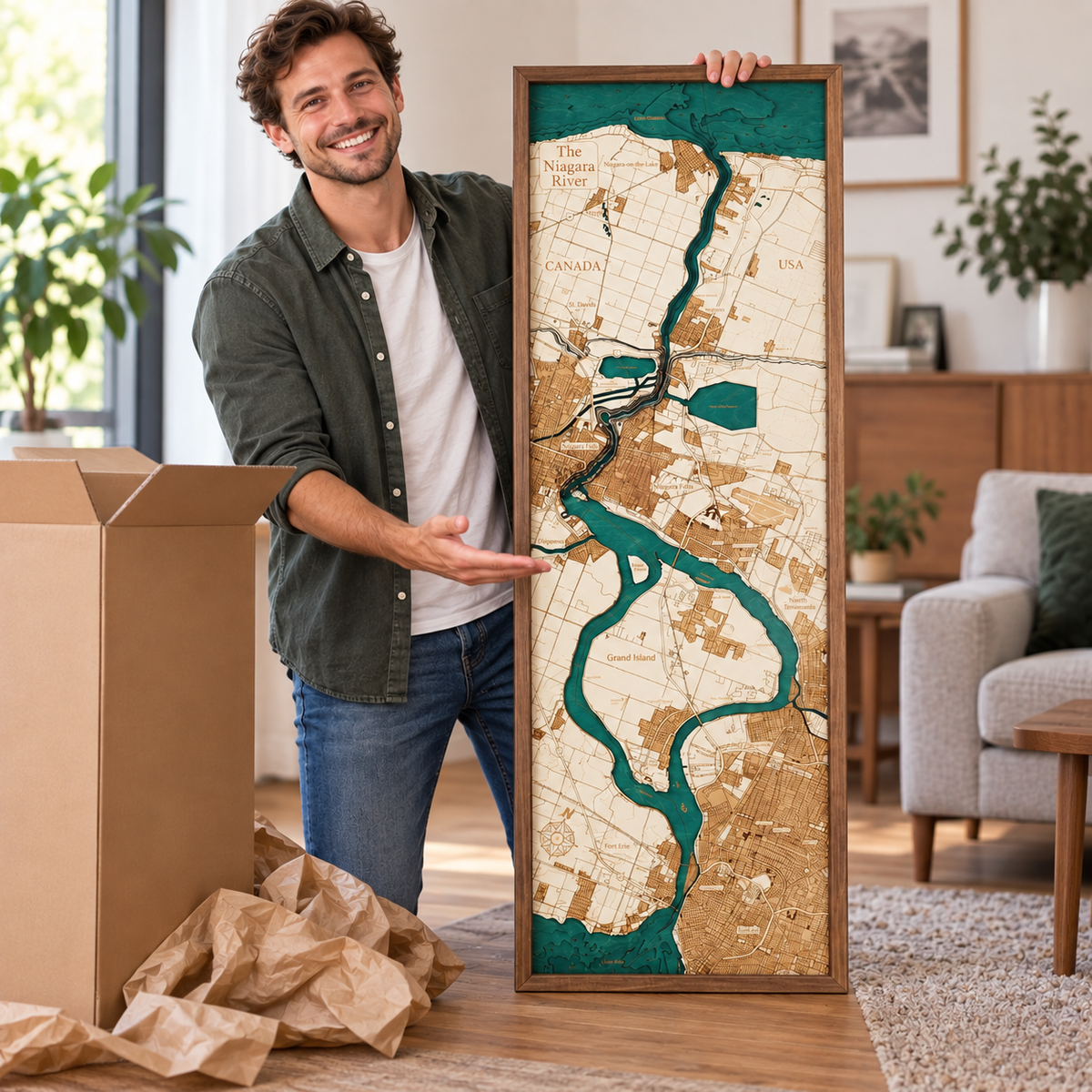 NIAGARA RIVER 3D WOODEN WALL MAP - Version XL